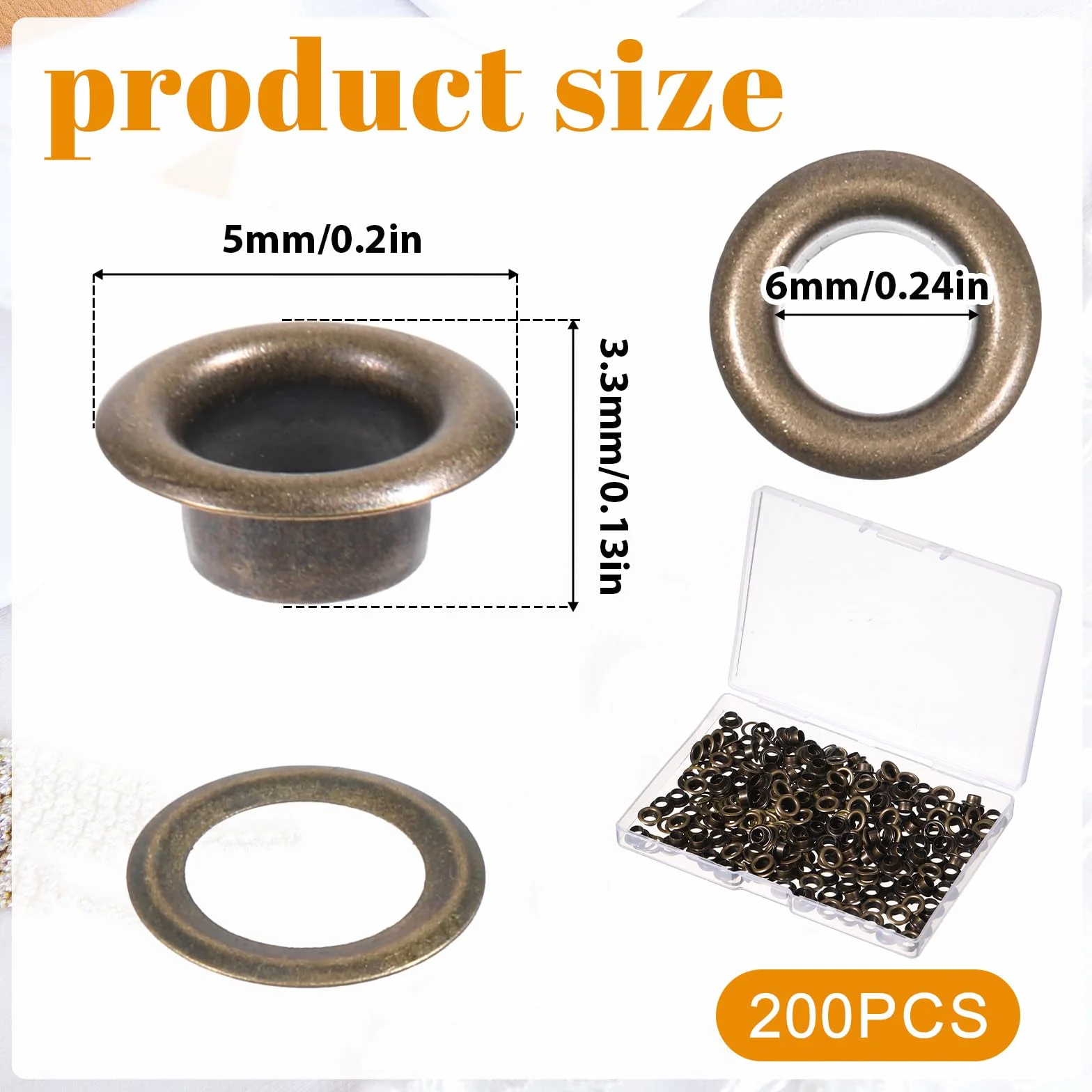 Zestaw 200 oczek 5 mm, metalowe oczka do materiału, małe mosiężne oczka