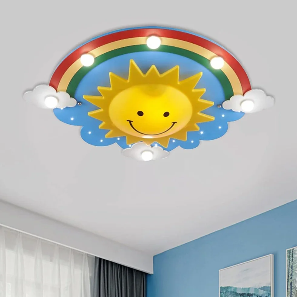 Lampa sufitowa do pokoju dziecięcego kreskówka żółte słońce z tęczą wpuszczana