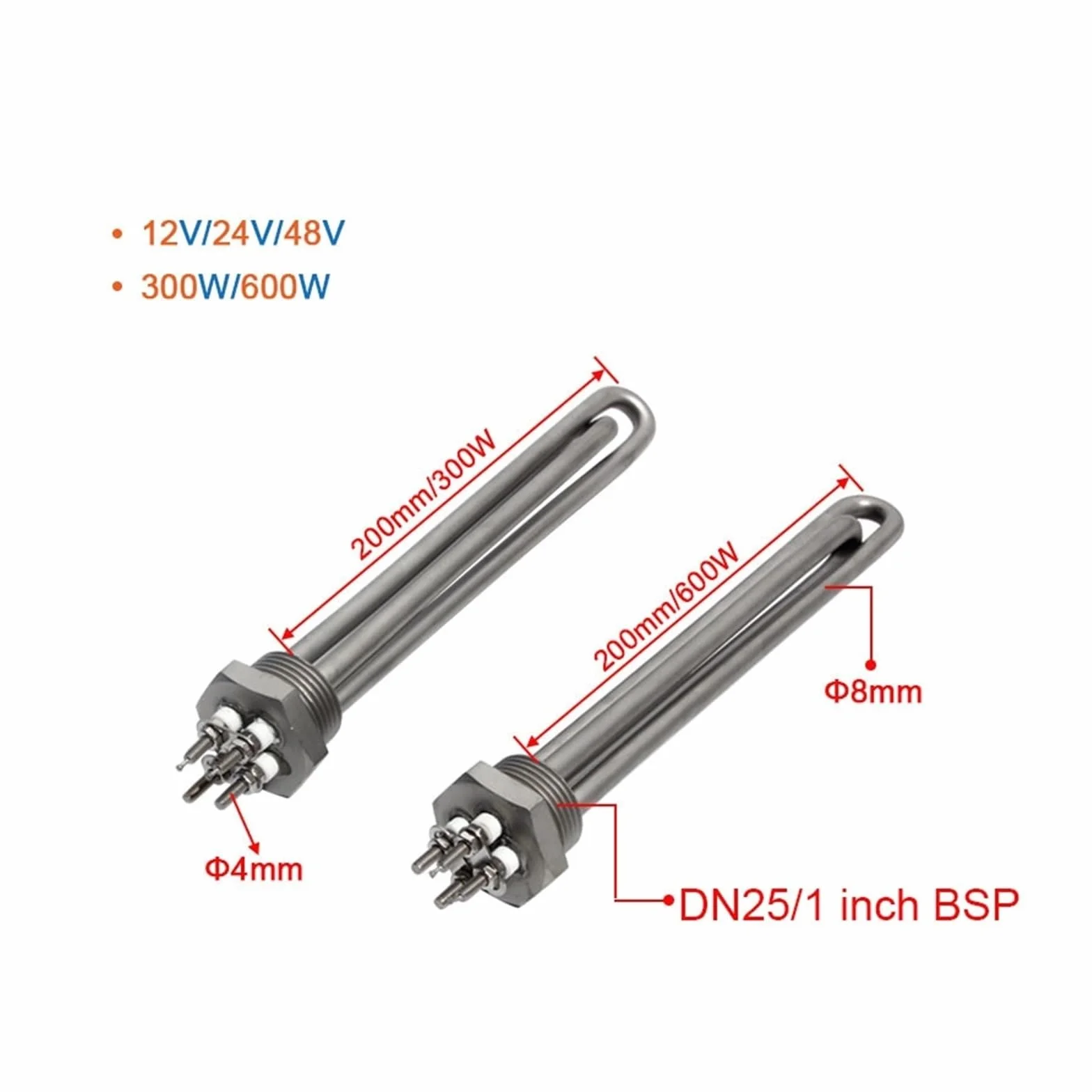Fengpeng DN25 DC 48V 600W Element grzejny do podgrzewacza wody słonecznej 1-calowy stal nierdzewna 304 200mm