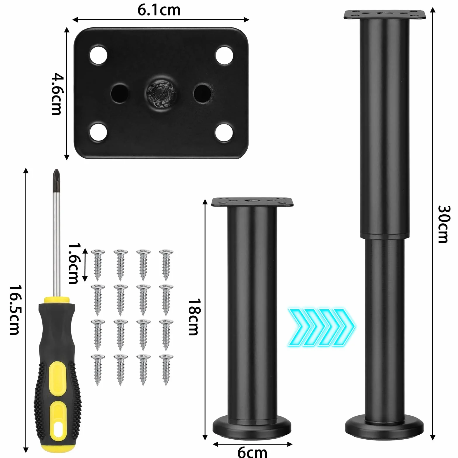 Zocipro 4 regulowane metalowe nóżki do łóżka 18-30 cm
