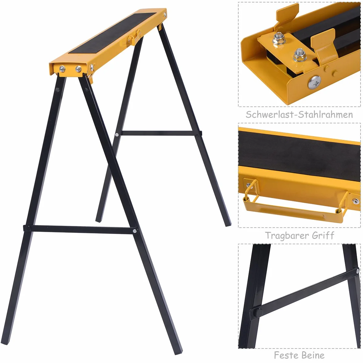 COSTWAY Kozioł do rusztowania metalowy 275 kg, konik do piły, stal, żółty
