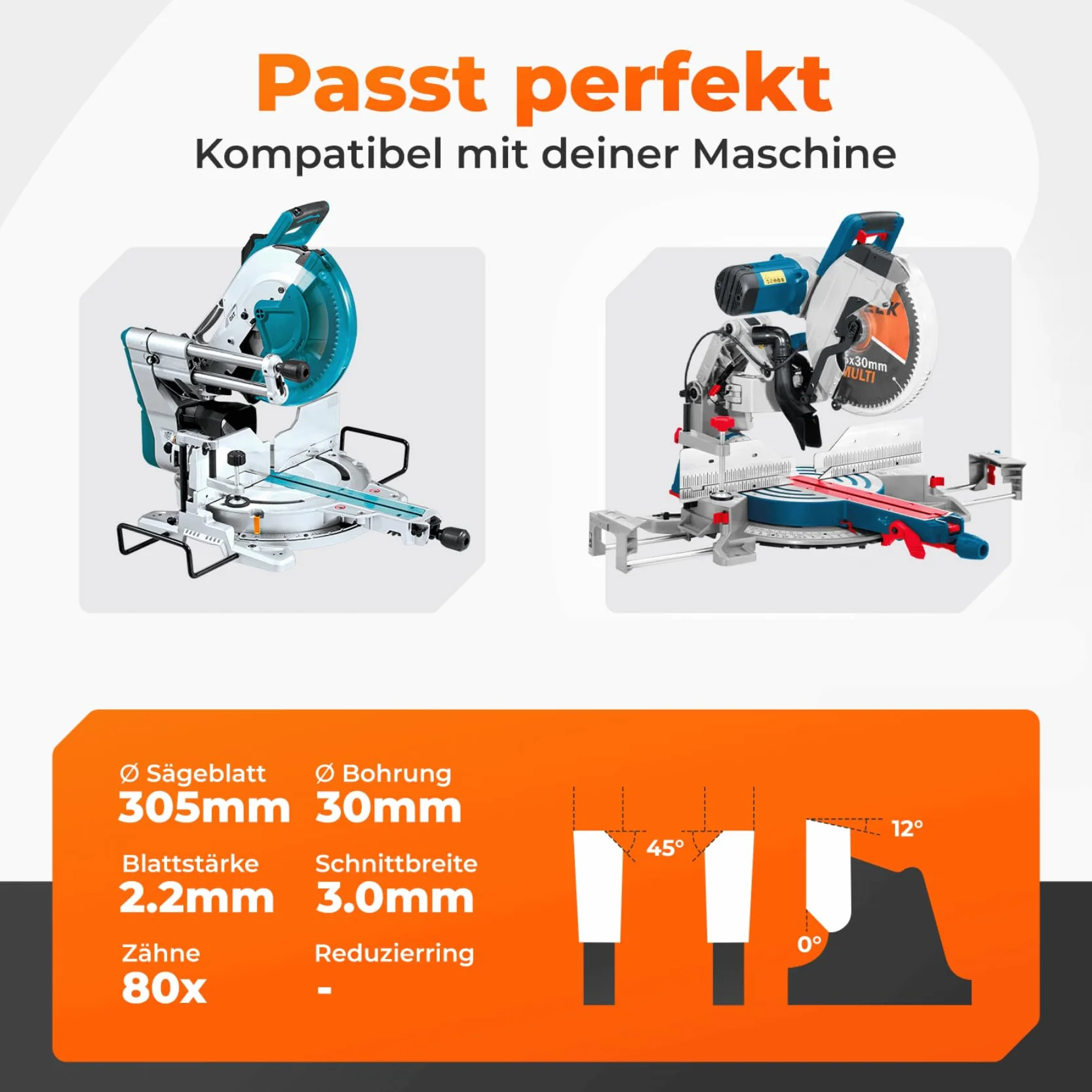 BAUBECK Brzeszczot do piły ukośnej 305 mm x 30 mm TCT x80T precyzyjne cięcie w drewnie metalu kompatybilny z Bosch Makita Dewalt Festool Freud