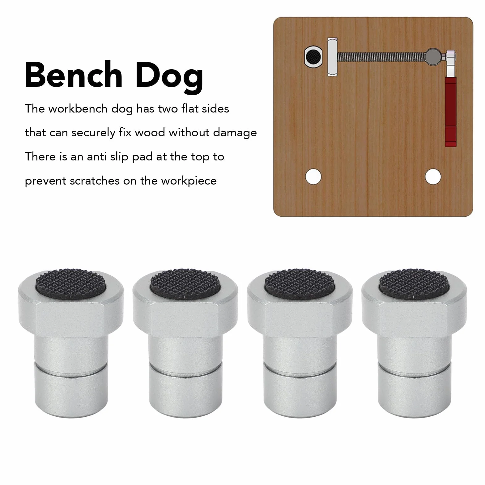 SEAFRONT 4PCS Bench Dogs 20 mm Anodowany Aluminiowy Stado Warsztatowe z Podkładkami Bez Poślizgu dla MFT