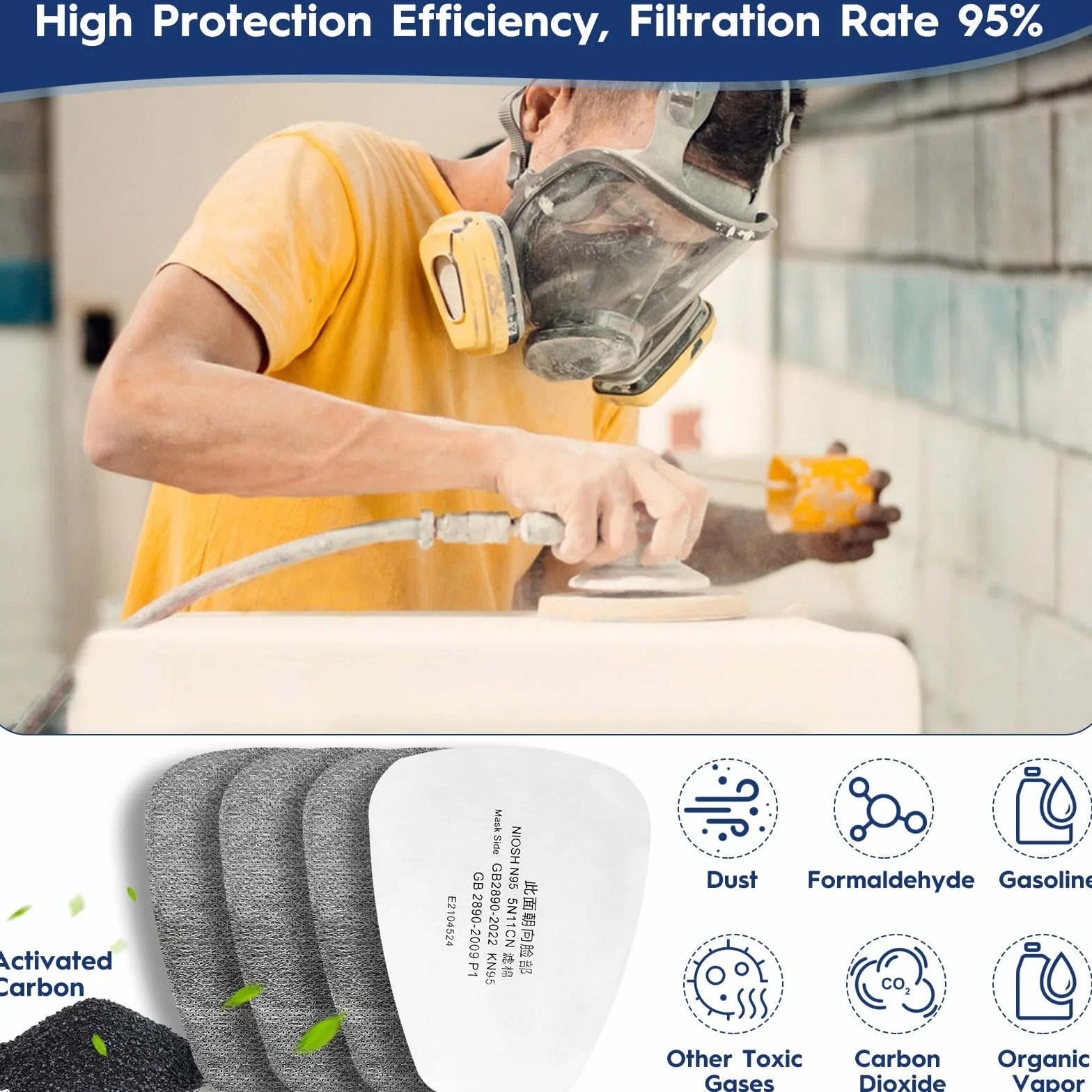 50 sztuk filtrów do maski ochronnej dróg oddechowych, 5N11CN filtr wkładany, filtr organiczny, zestaw filtrów bawełnianych, wata filtrująca do maski przeciwpyłowej, lakierowanie drobnego pyłu, warstwa