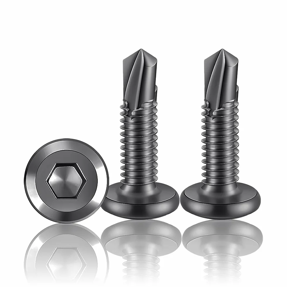 Wkręty samogwintujące 5,5 x 25 mm, stal nierdzewna, czarne, z łbem sześciokątnym, płaskie, 60 sztuk