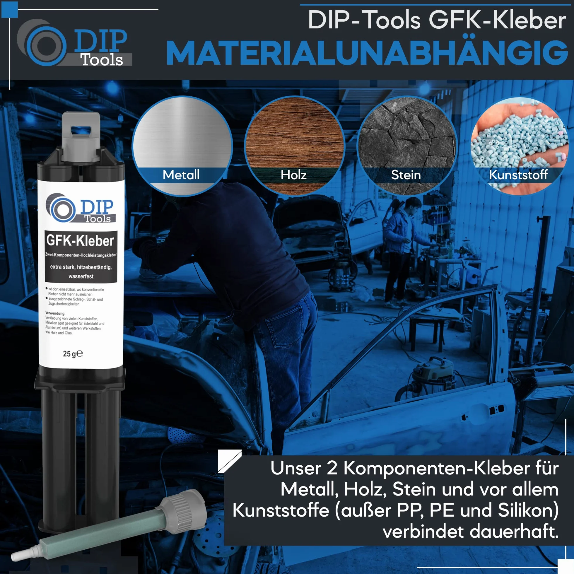 DIP-Tools Klej z włókna szklanego 2 komponenty wodoodporny odporny na wysokie temperatury