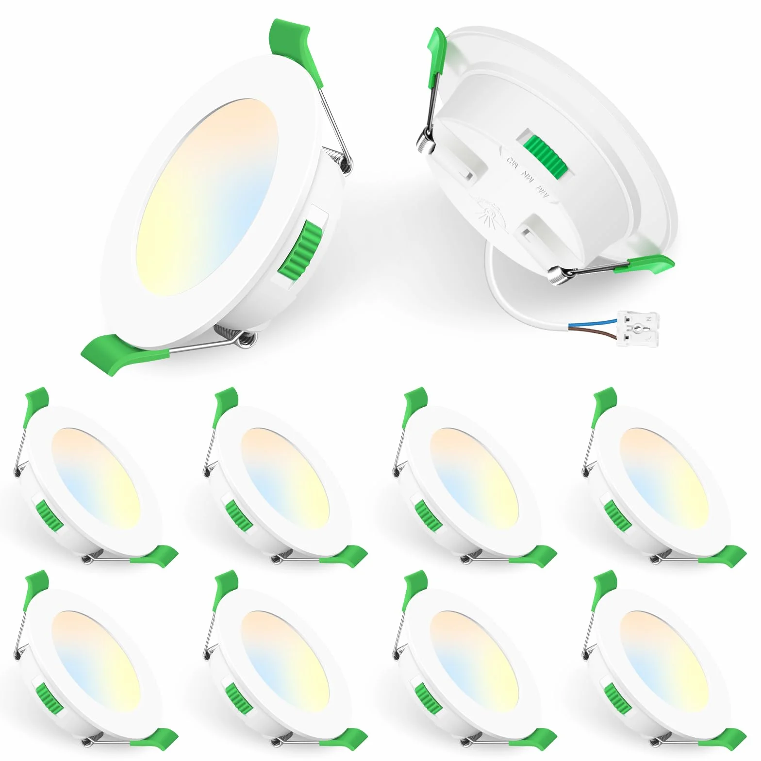 ALUSSO Reflektor Wpuszczany LED 230V, 5W 460LM Reflektor Łazienkowy, IP44 Oprawy Wpuszczane Ciepła Biel 3000K Neutralna Biel 4000K Zimna Biel 6500K Regulowane, Do Łazienki, Kuchni, Biały, 10 Sztuk