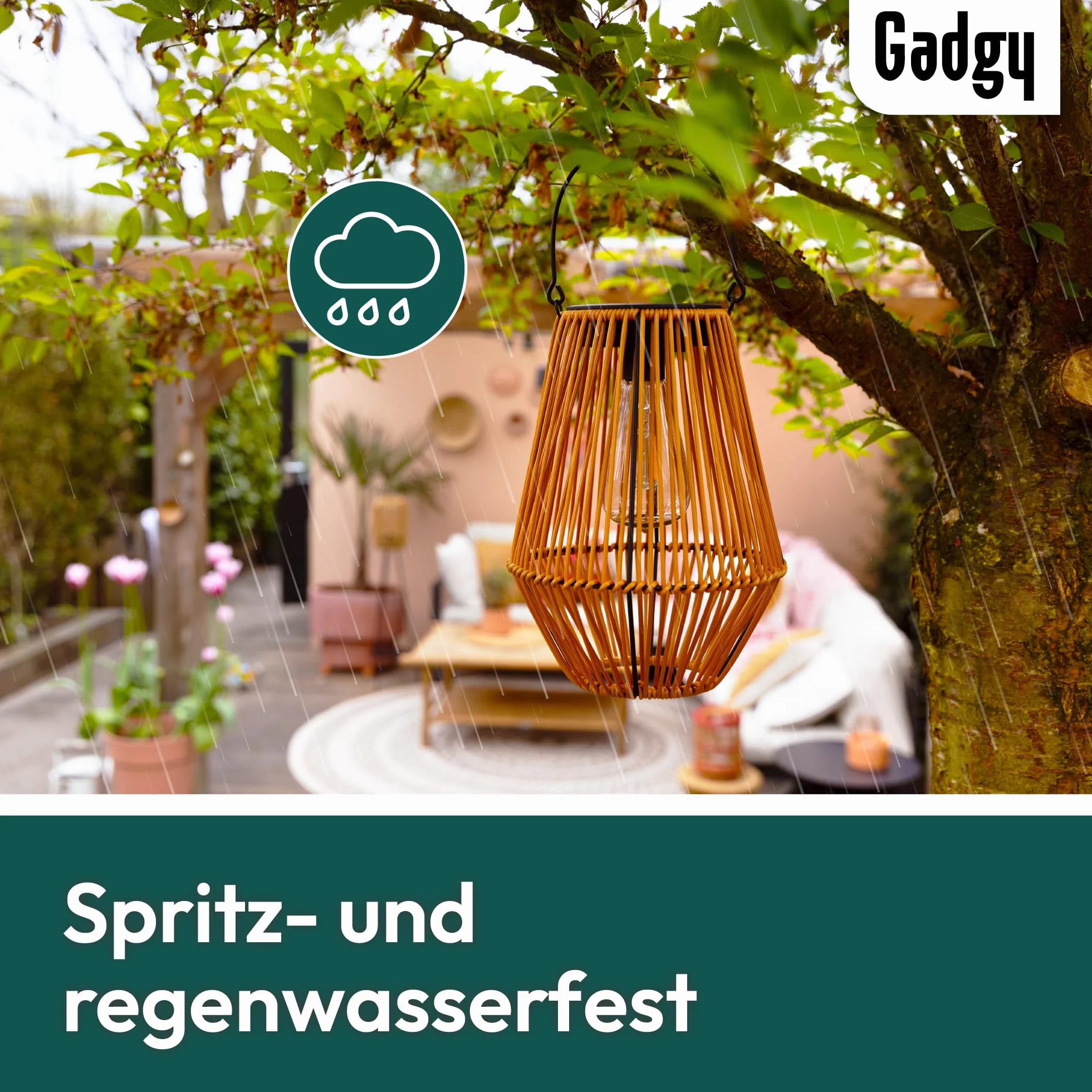 Gadgy Solarlampe für außen Garten - Wasserdichte Solar Leuchte Garten draußen - Solar Laterne für draußen Rattan Optik - Gartenleuchten solar - braun