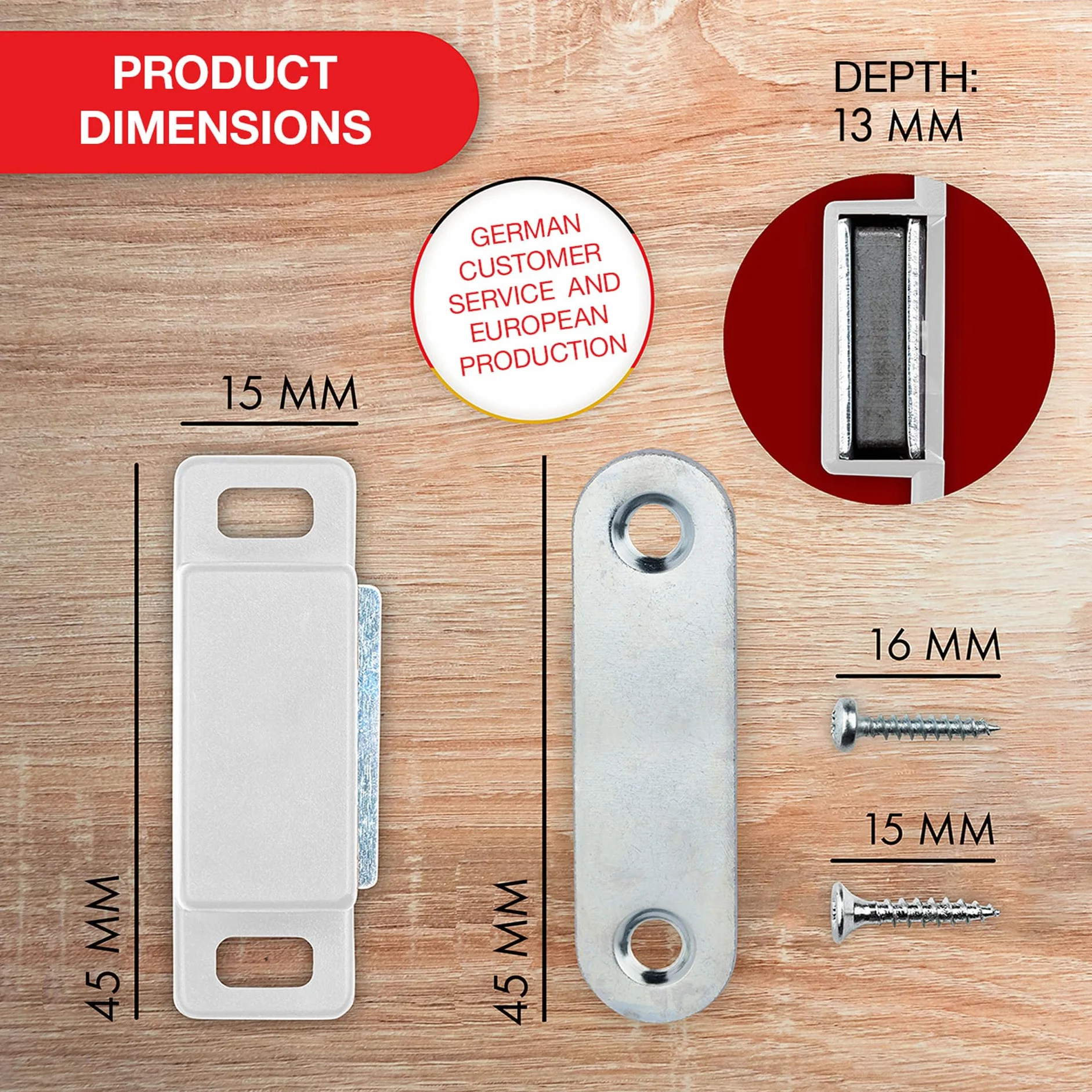 LouMaxx Zatrzask magnetyczny mocny siła trzymania 4 kg zestaw 8 sztuk biały magnes na drzwi zamknięcie magnetyczne