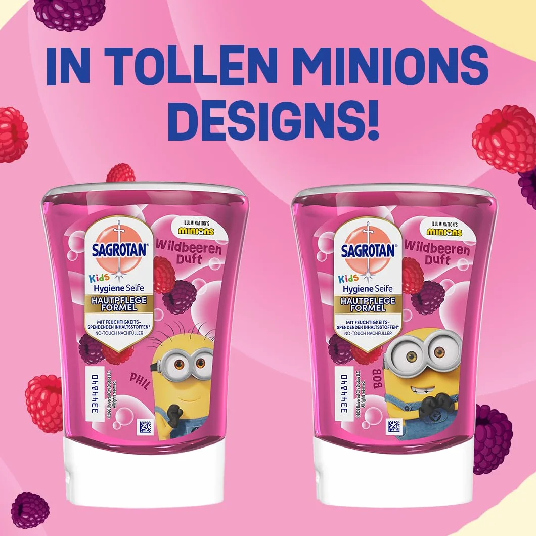 Sagrotan Kids No-Touch wkład uzupełniający z dzikich jagód – do automatycznego dozownika mydła – 5 x 250 ml mydła do rąk