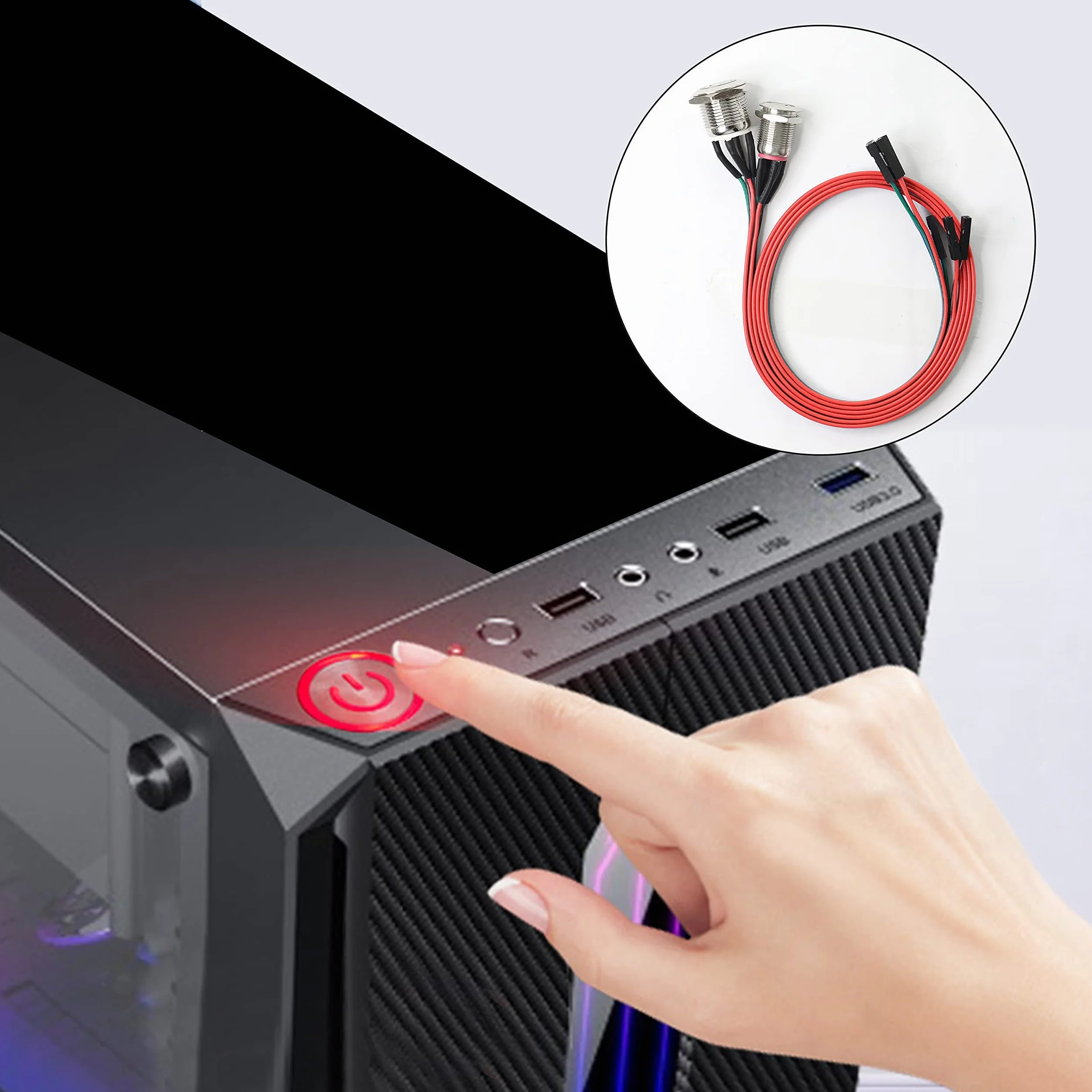 XMSJSIY Przełącznik zasilania PC, metalowy przycisk hosta, komputer host, obudowa PC LED przycisk zasilania ATX zasilanie do komputera DIY 60 cm - 1 szt. (12 mm)
