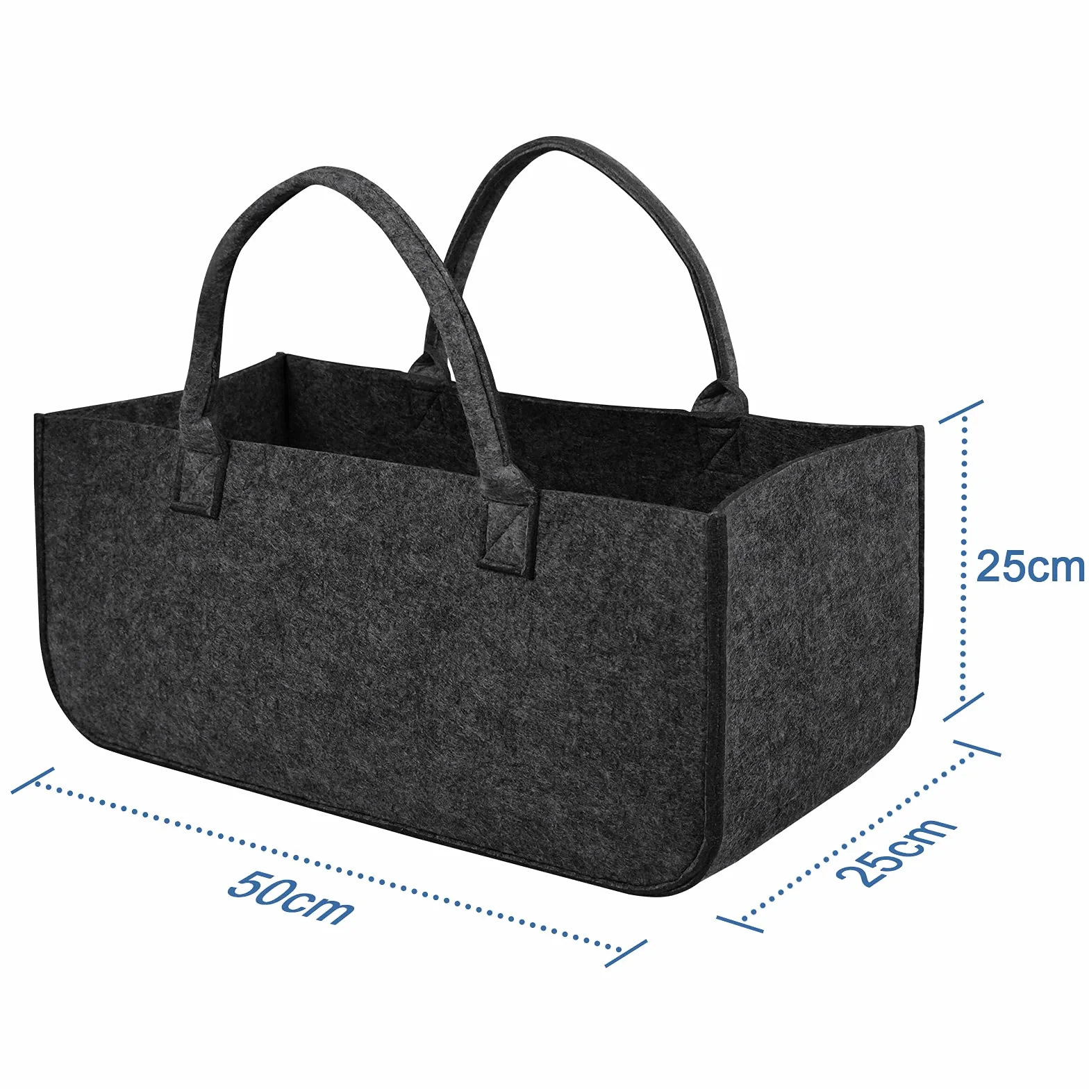 Zestaw 4 filcowych toreb kominkowych z uchwytami 25x25x50 cm ciemnoszary