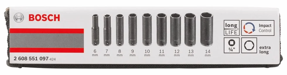 Bosch Profesjonalny zestaw wkładek do kluczy nasadowych 50 mm 6-14 mm 9-częściowy