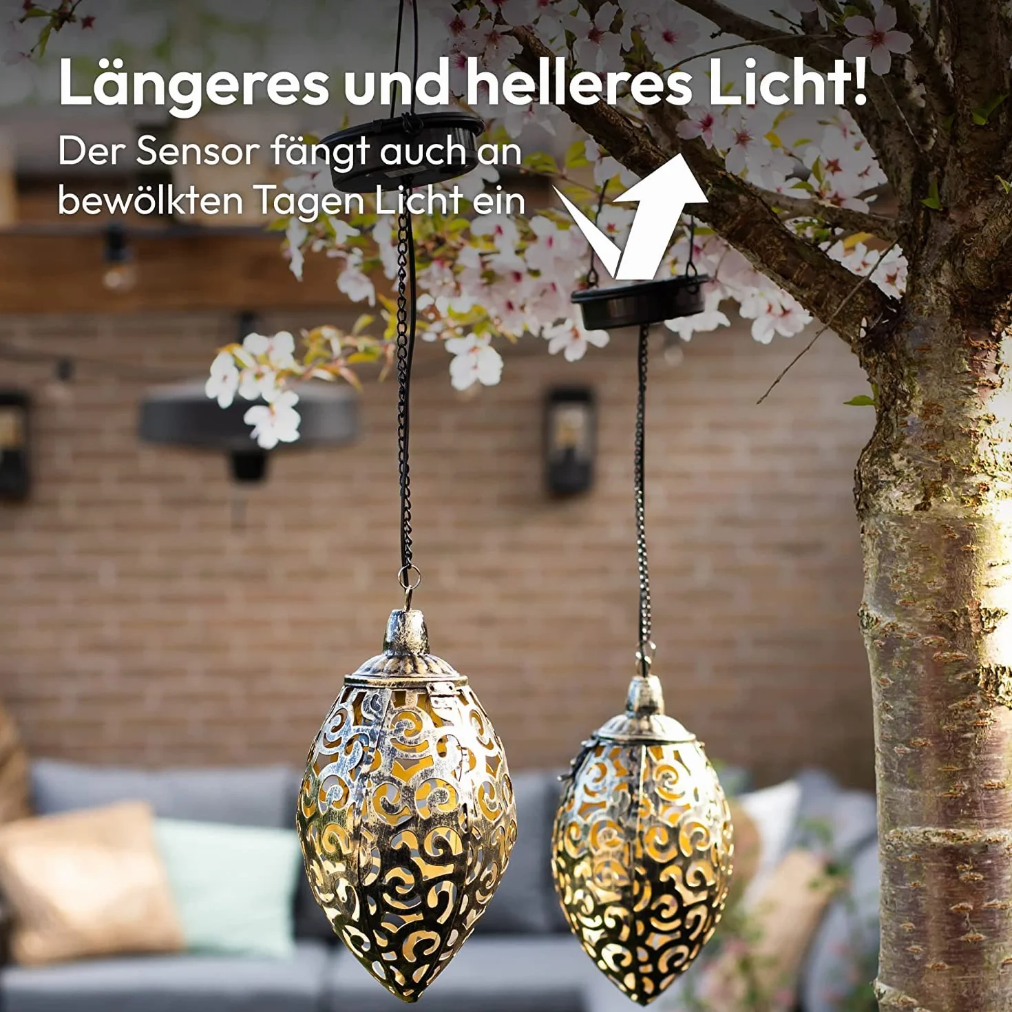 Gadgy latarnia ogrodowa orientalna | zestaw 2 lamp wiszących | solarna lampa ogrodowa metalowa zewnętrzna | IP44 wodoodporna | 20 x 10 cm.