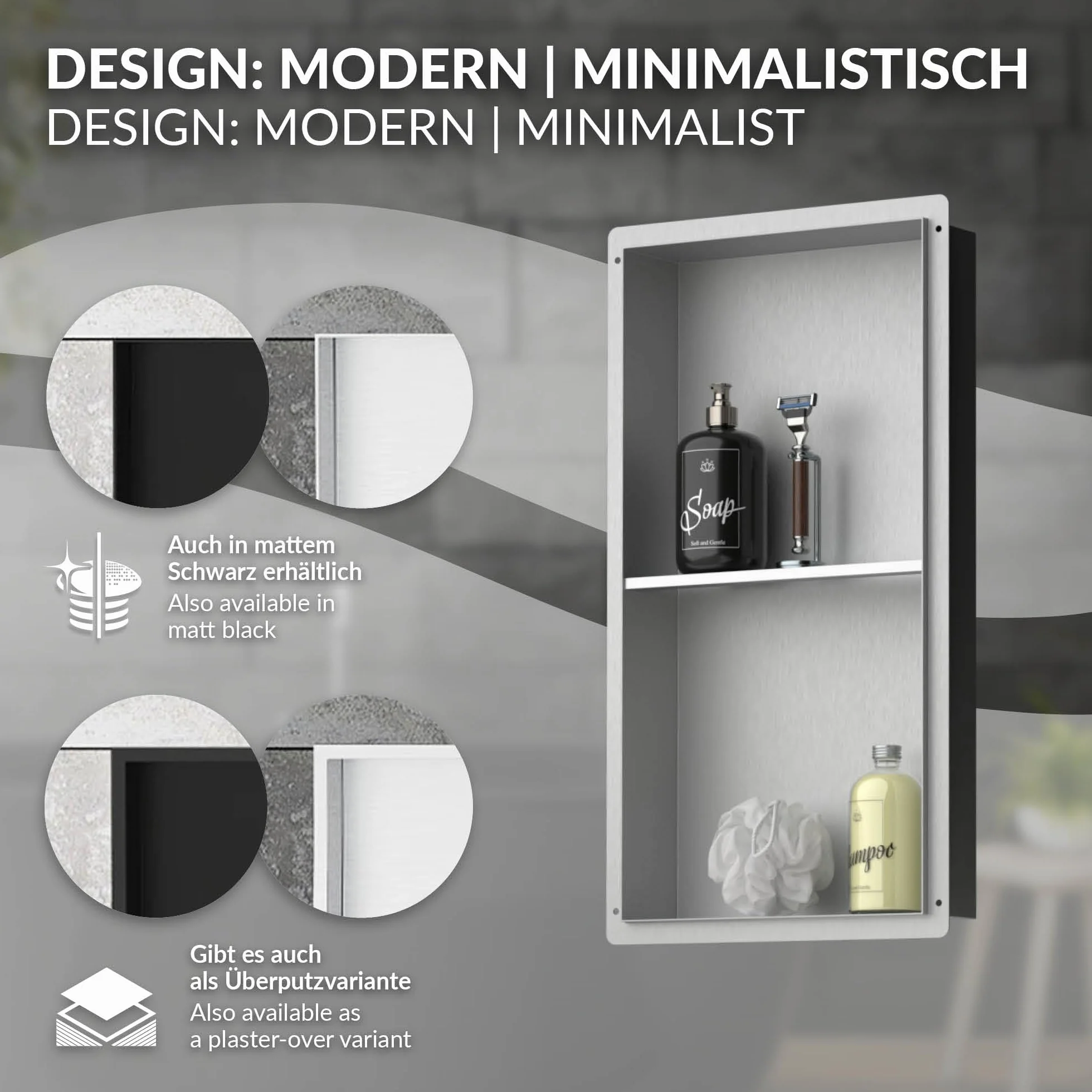 LuxeBath Nisza ścienna podwójna ze stali nierdzewnej 30x60x10 cm srebrna wneka prysznicowa bez obramowania