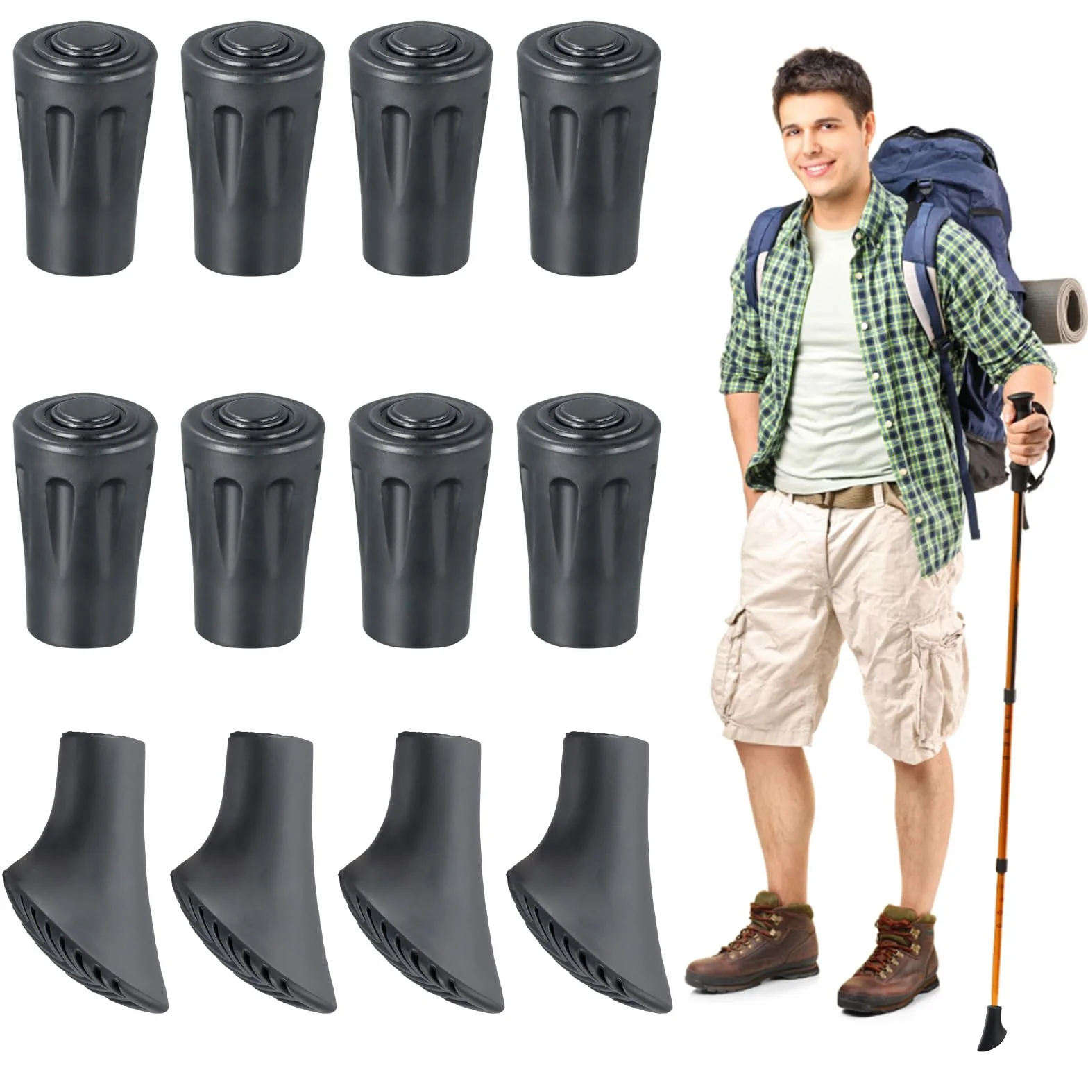 Ochraniacze na końcówki kijków trekkingowych, 12 sztuk gumowych końcówek kijków do chodzenia, gumowe końcówki o średnicy 10-11 mm, kijki trekkingowe, części zamienne do asfaltu, żwiru, gór, wędrówek