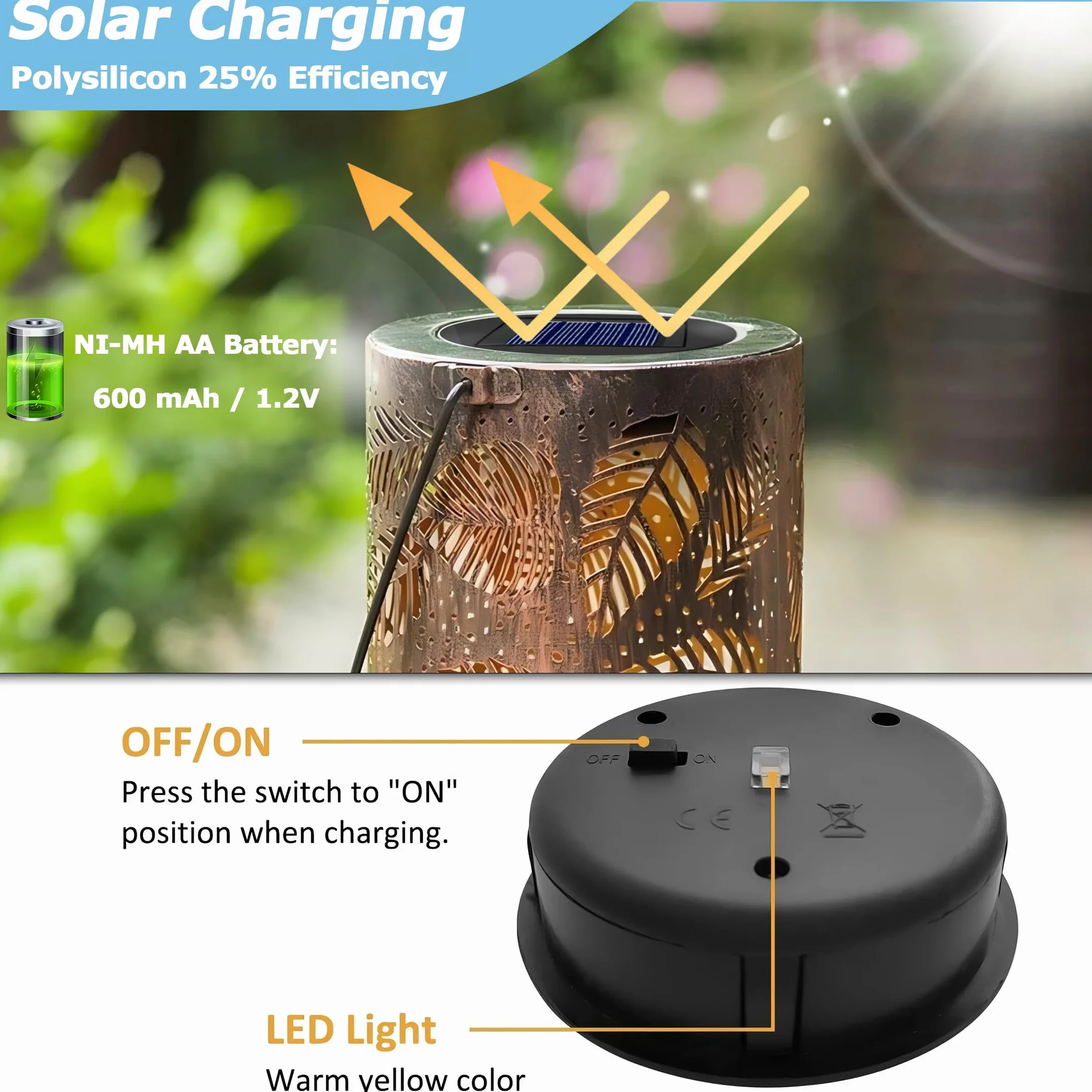 Lampa solarna 8 cm 1,2 V 600 mAh IP44 LED ciepłe światło 2 szt