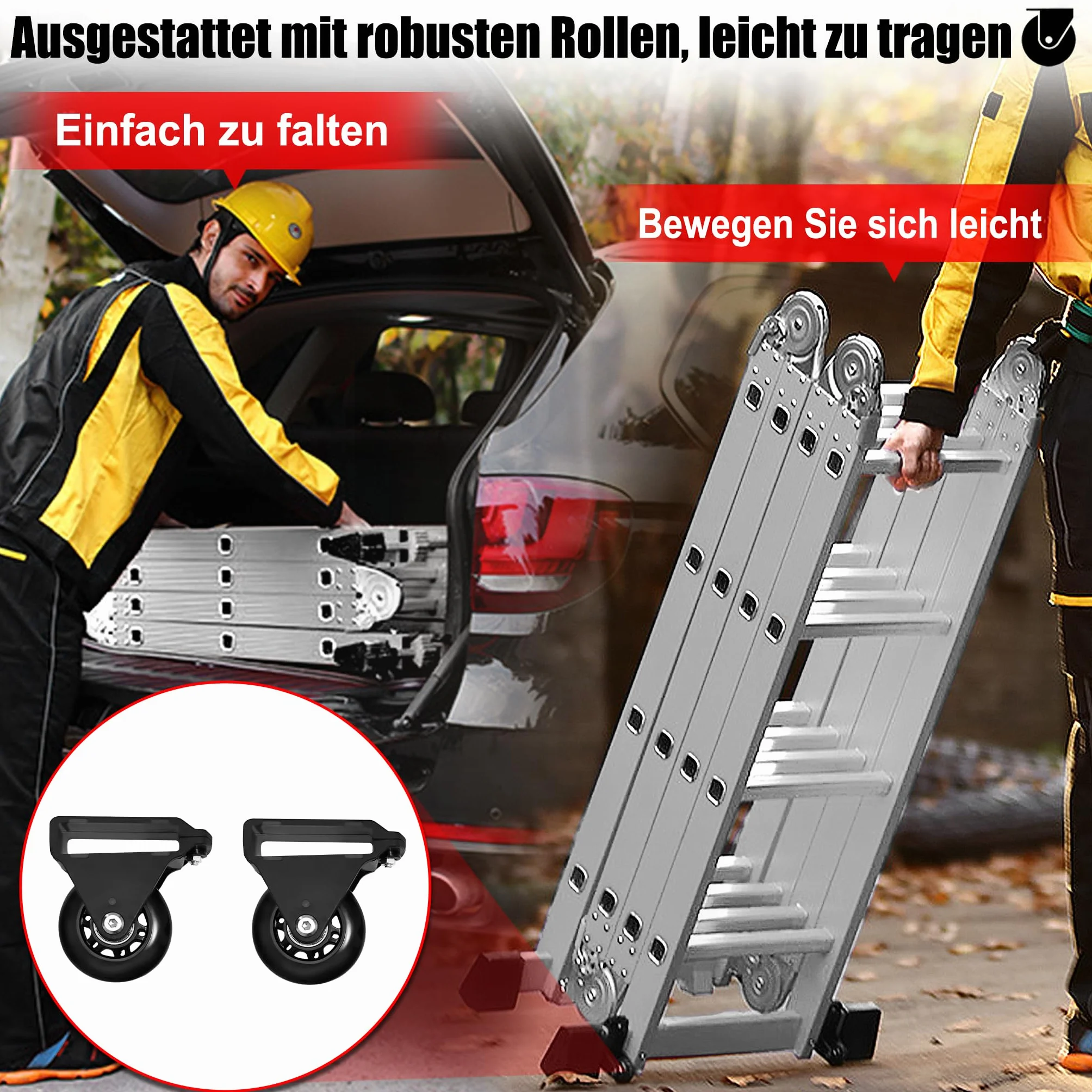 LARS360 Aluminiowa drabina wielofunkcyjna 6 w 1, 4 x 5 stopni, składana przegubowa