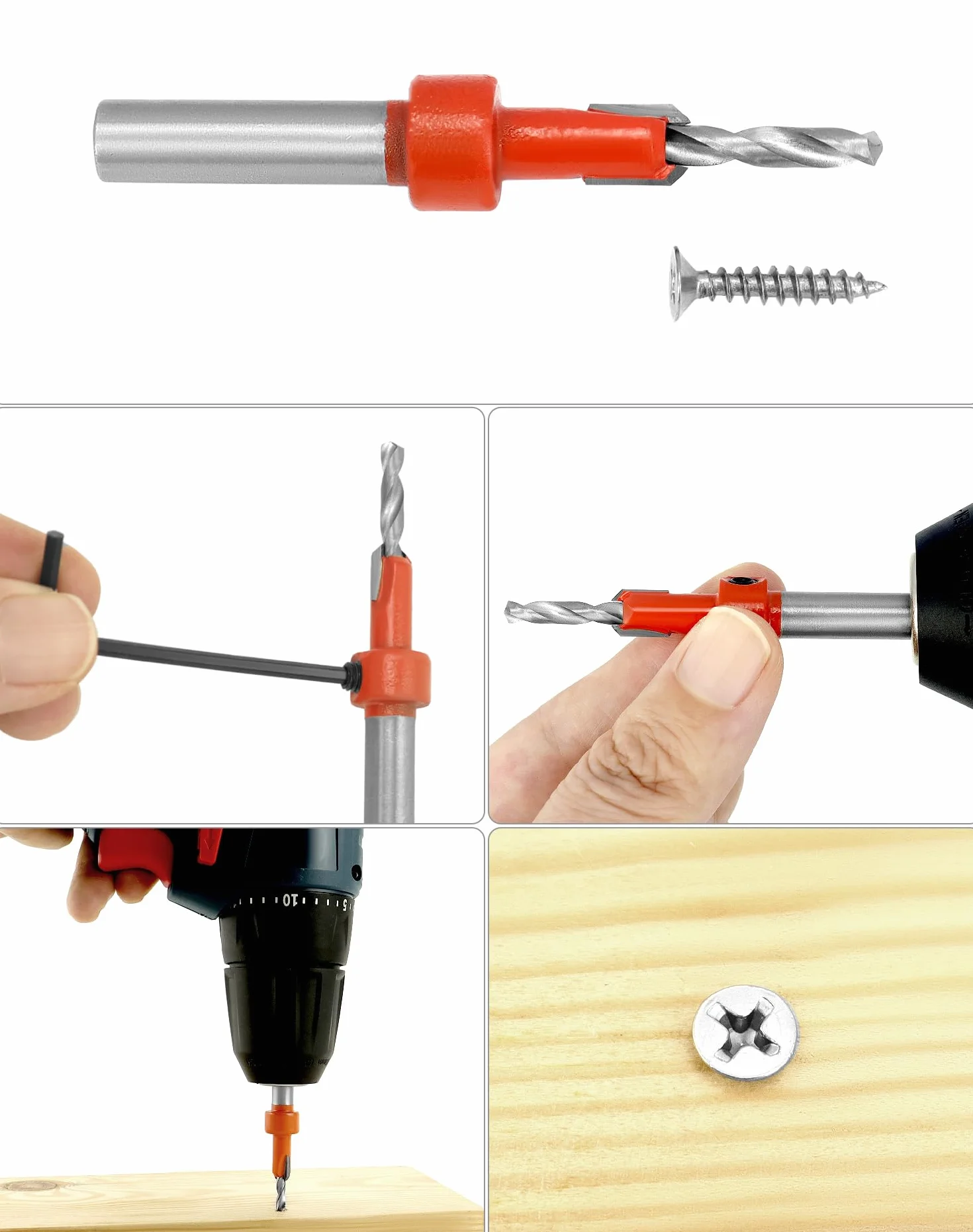 QWORK 5 sztuk zestaw wierteł pogłębiających z wymiennymi wiertłami 8 mm