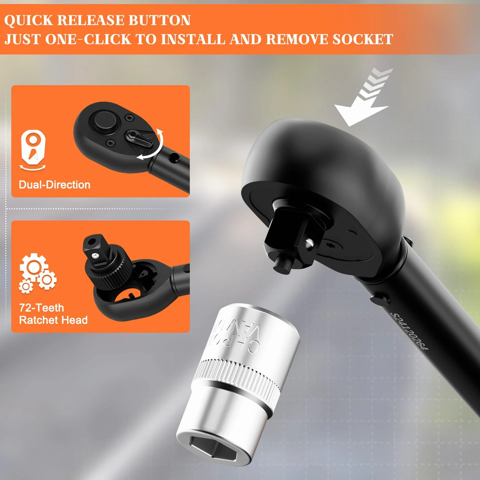 Klucz dynamometryczny 3/8" 5-60 Nm 72 zęby 10-częściowy zestaw z przedłużeniem 250 mm