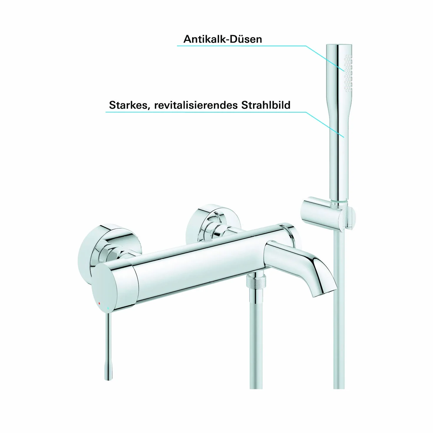 Grohe Essence Bateria Wannowa i Prysznicowa, Srebrny, 16.5 x 36.5 x 20 cm