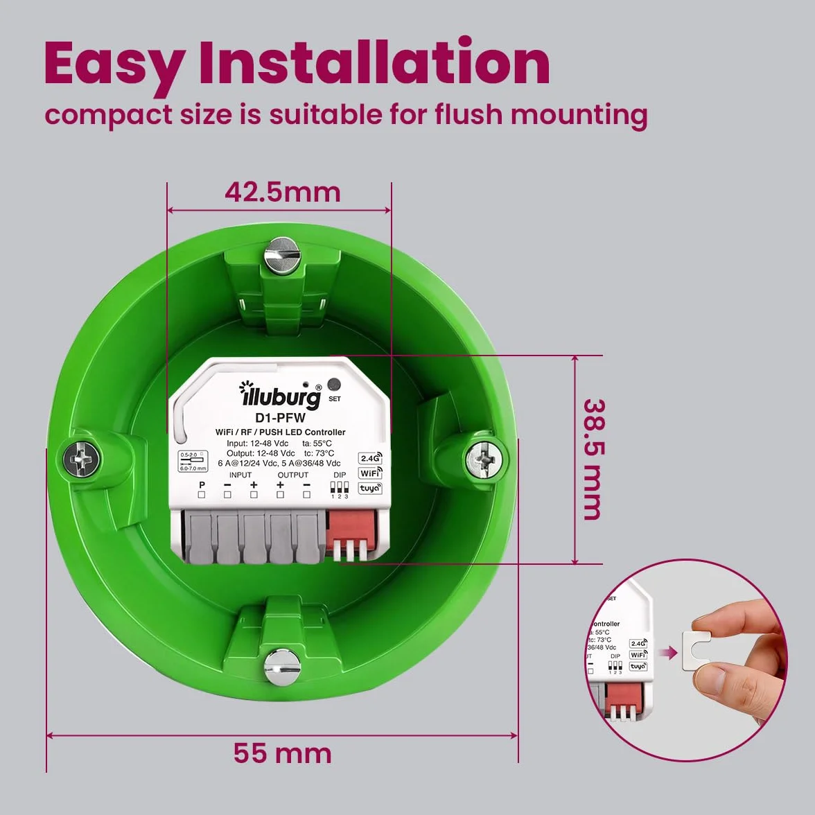 Inteligentny kontroler ściemniacza do taśm LED WiFi Alexa Tuya pilot RF 2,4 GHz 12 V 24 V 48 V