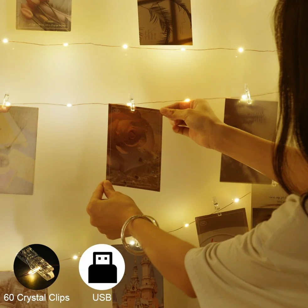 100 diod LED z klipsem zasilanie bateryjne 10 m przezroczyste klipsy