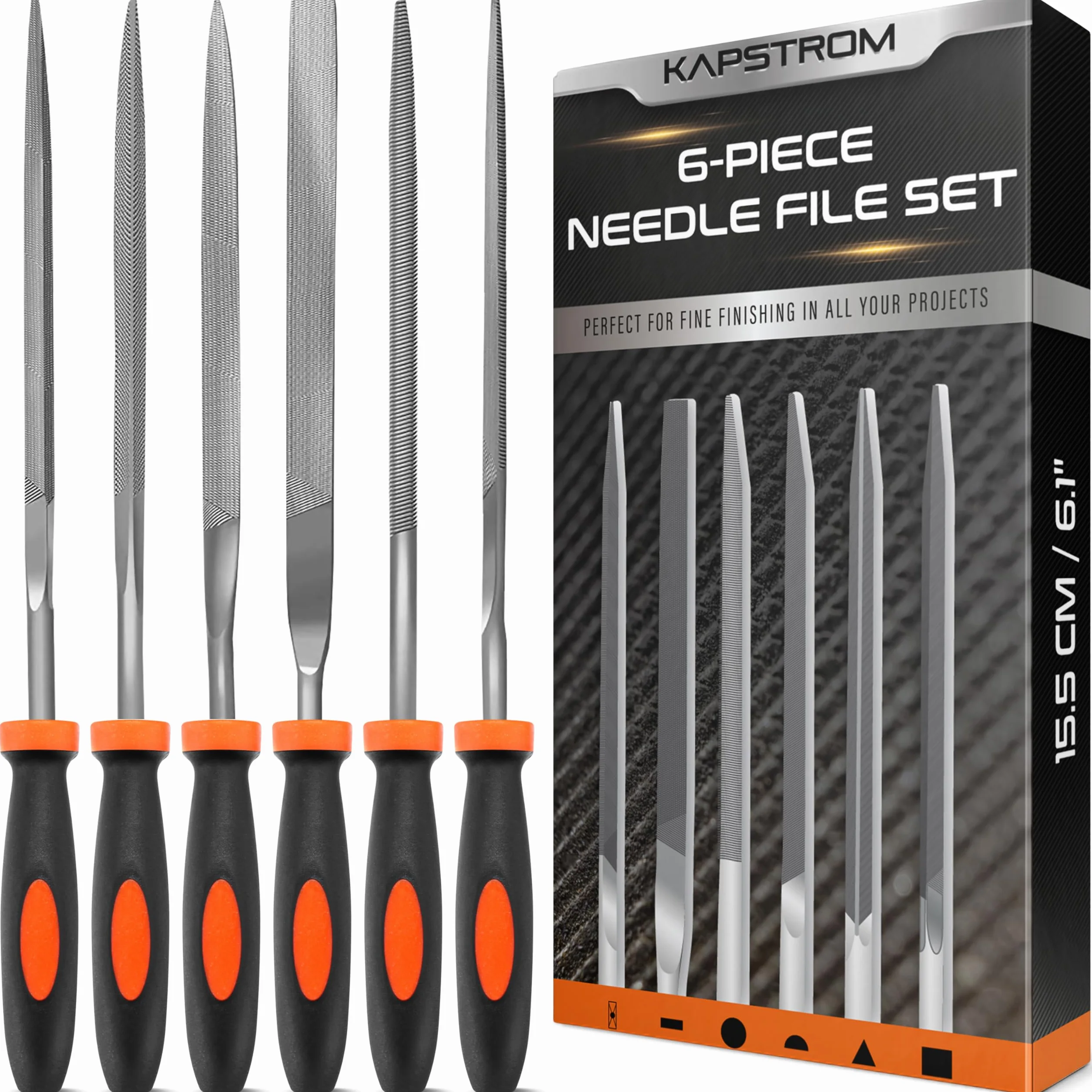 Needle File Set 6 Files for Wood Metal Plastic Jewellery, Small Round Half-Round Square Triangle Flat Flat Pointed, Carpenter's Fine Finishing