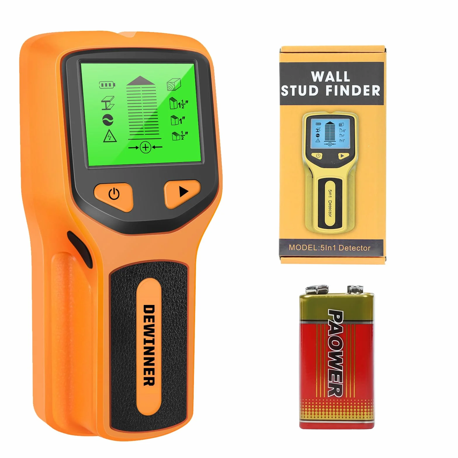 DEWINNER Wykrywacz ścian 5 w 1 z wyświetlaczem LCD do metali, drewna i kabli AC