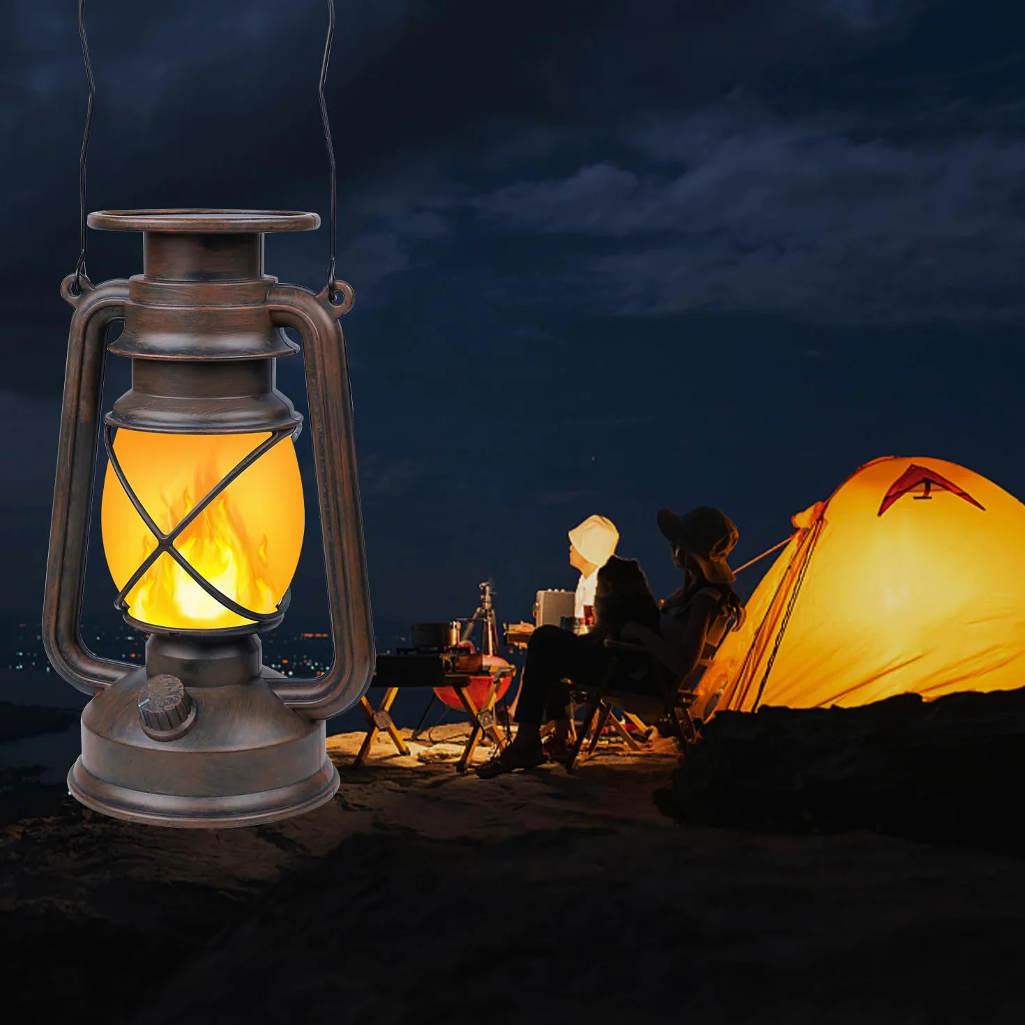 Shinmax Latarnia do użytku na zewnątrz, w stylu retro, 2 sztuki, efekt płomienia, lampa solarna do użytku na zewnątrz, wisząca latarnia, odporna na warunki atmosferyczne, na kemping (solarna)
