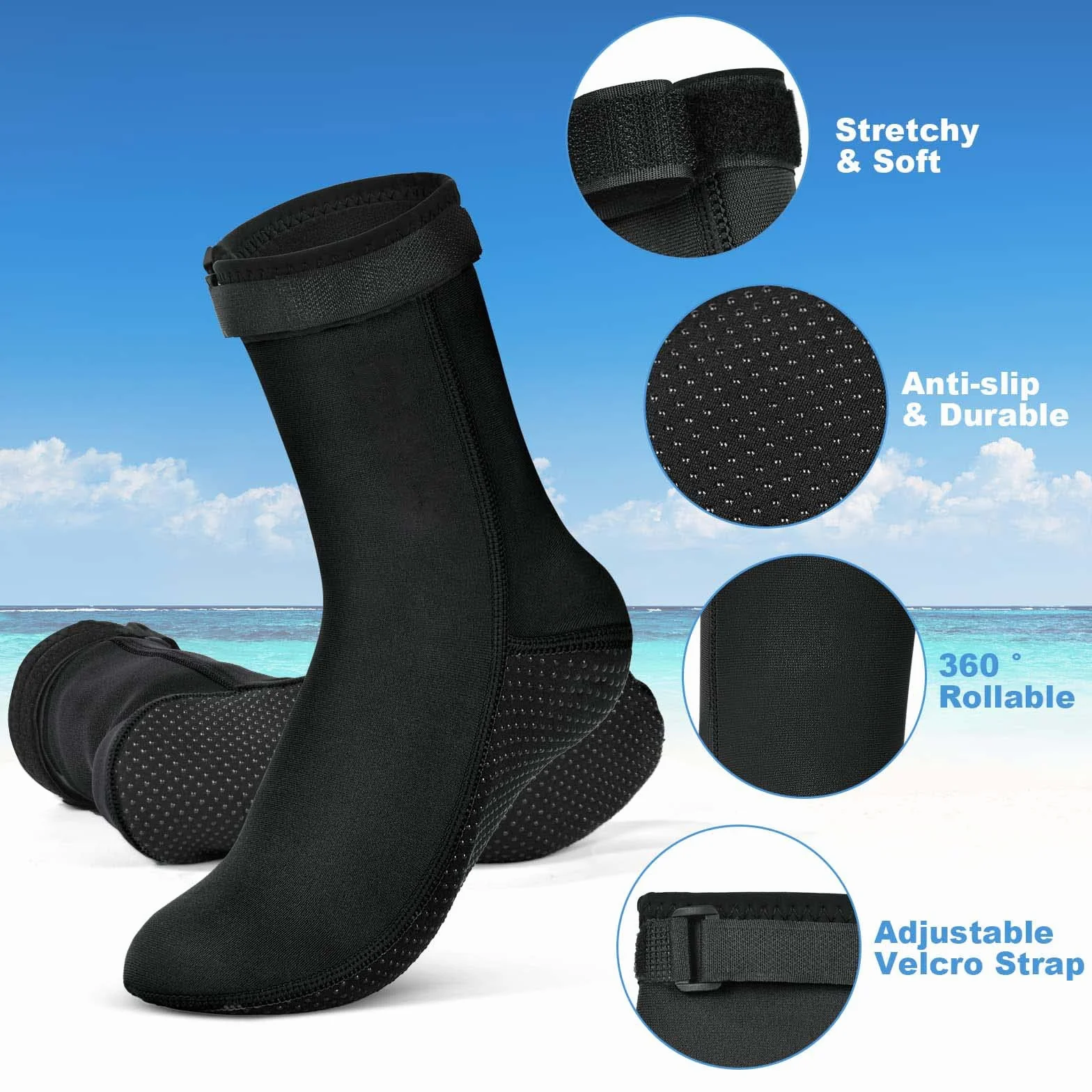 flintronic Skarpety neoprenowe 3 mm, skarpety do nurkowania, antypoślizgowe skarpety do pływania, płetwy dla kobiet mężczyzn, termiczne skarpety wodne do nurkowania z rurką, surfingu, żeglowania,