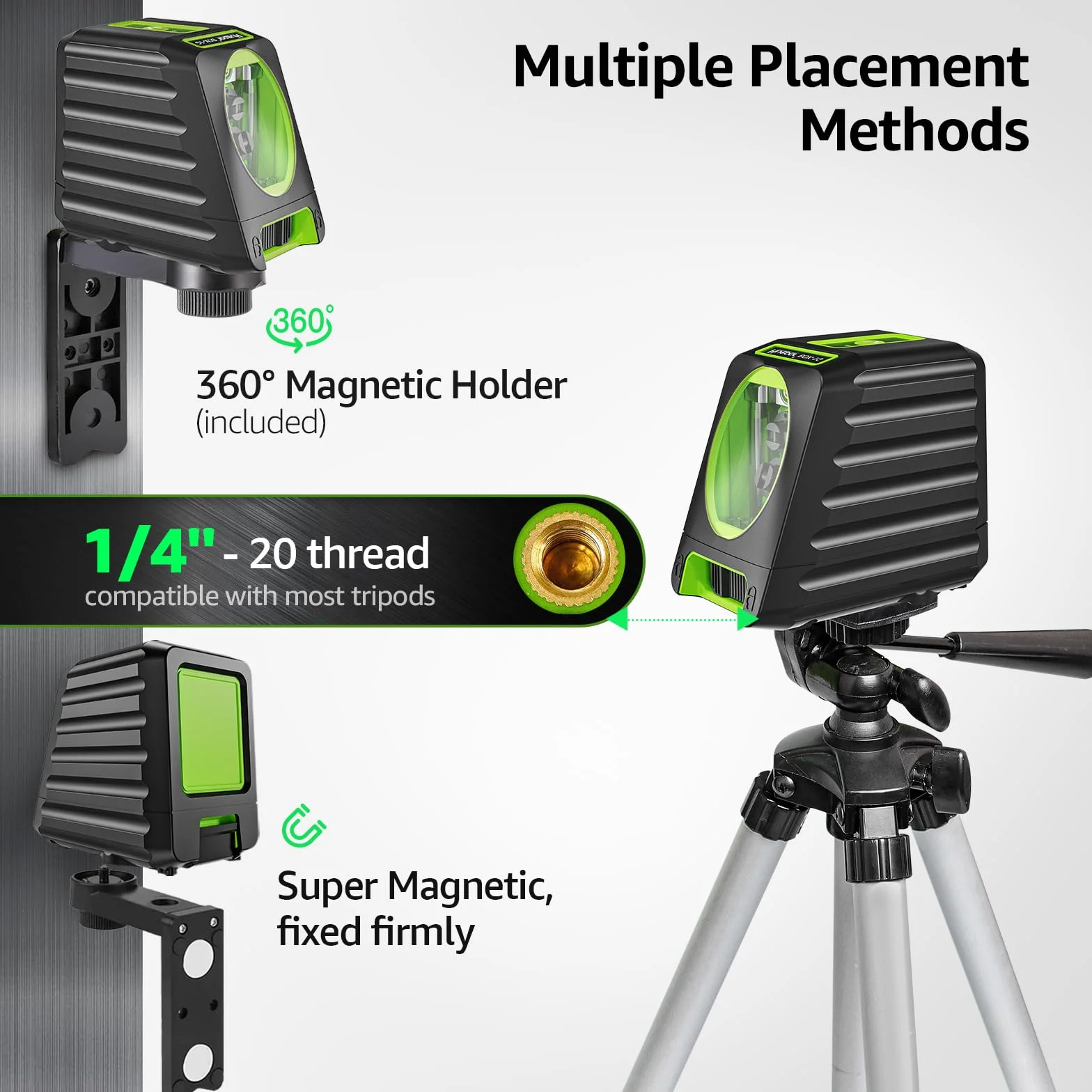 Huepar BOX-1G Laser krzyżowy zielony samopoziomujący zasięg 25 m H130° V150°