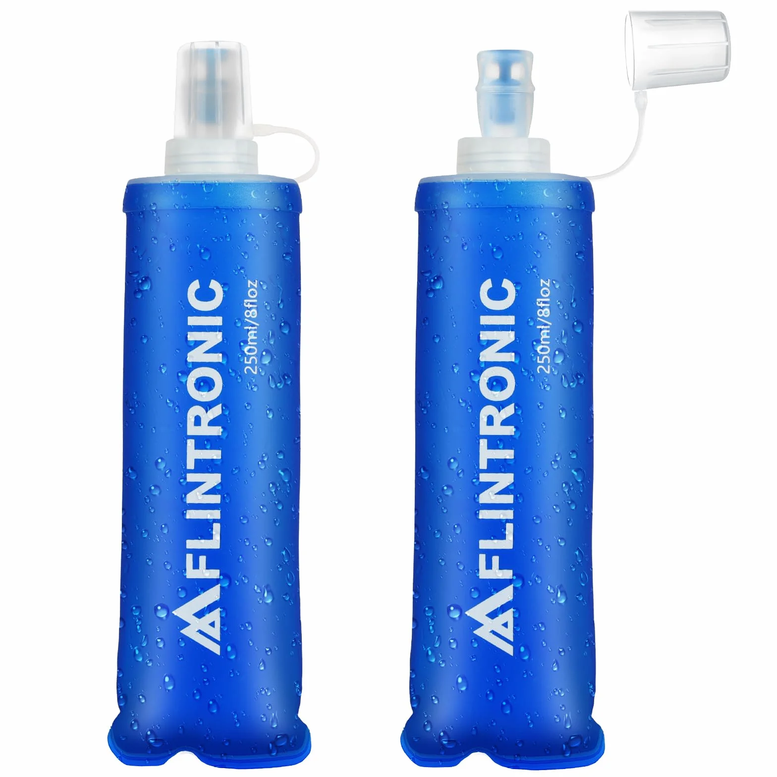 flintronic Miękka butelka TPU, 250 ml, składana butelka na wodę, lekka, miękka butelka na wodę dla obu płci, bez BPA, szczelne, składane butelki na wodę do biegania, jazdy na rowerze, wspinaczki, 2