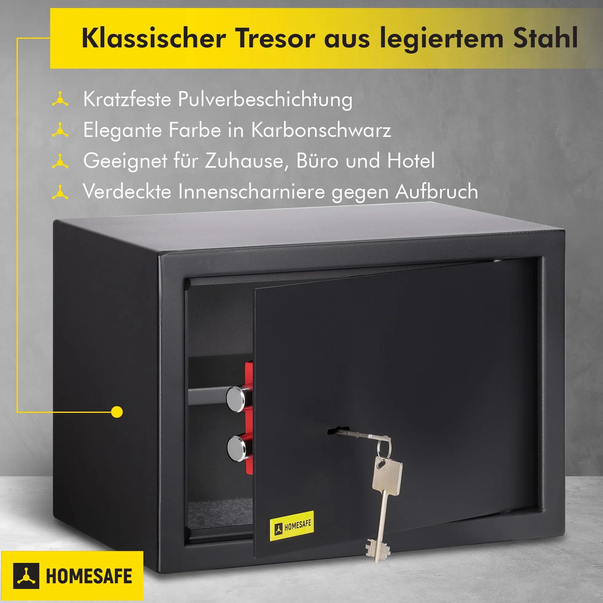 Homesafe HV25K Sejf z zamkiem kluczowym 25x35x25cm Carbon Satynowa Czerń