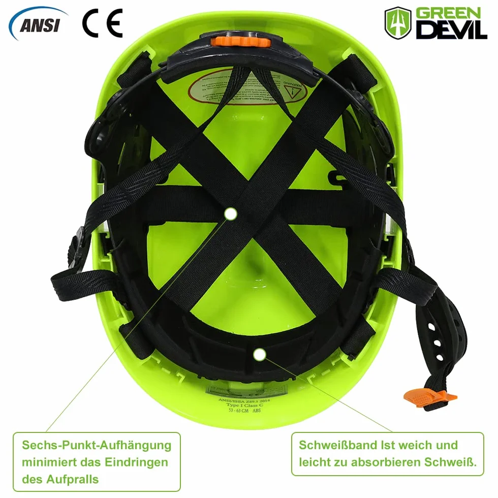 GREEN DEVIL Kask ochronny z piłą łańcuchową 3 w 1, ochrona słuchu i twarzy, EN397 EN 352-3