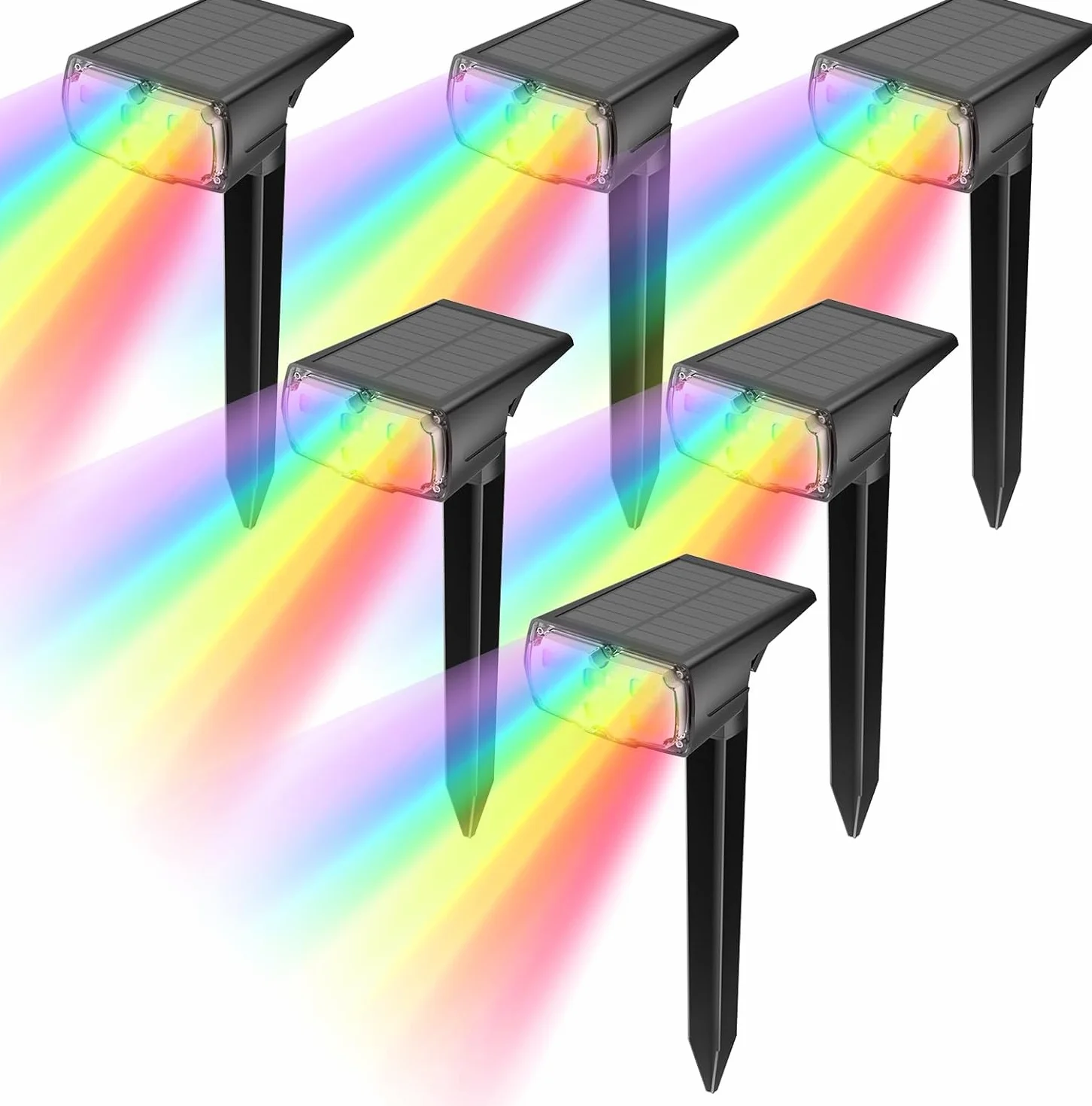 Zewnętrzne wielokolorowe reflektory słoneczne RGB, 8 kolorów i 1 opalizujące, wodoodporne IP67 (6 sztuki)