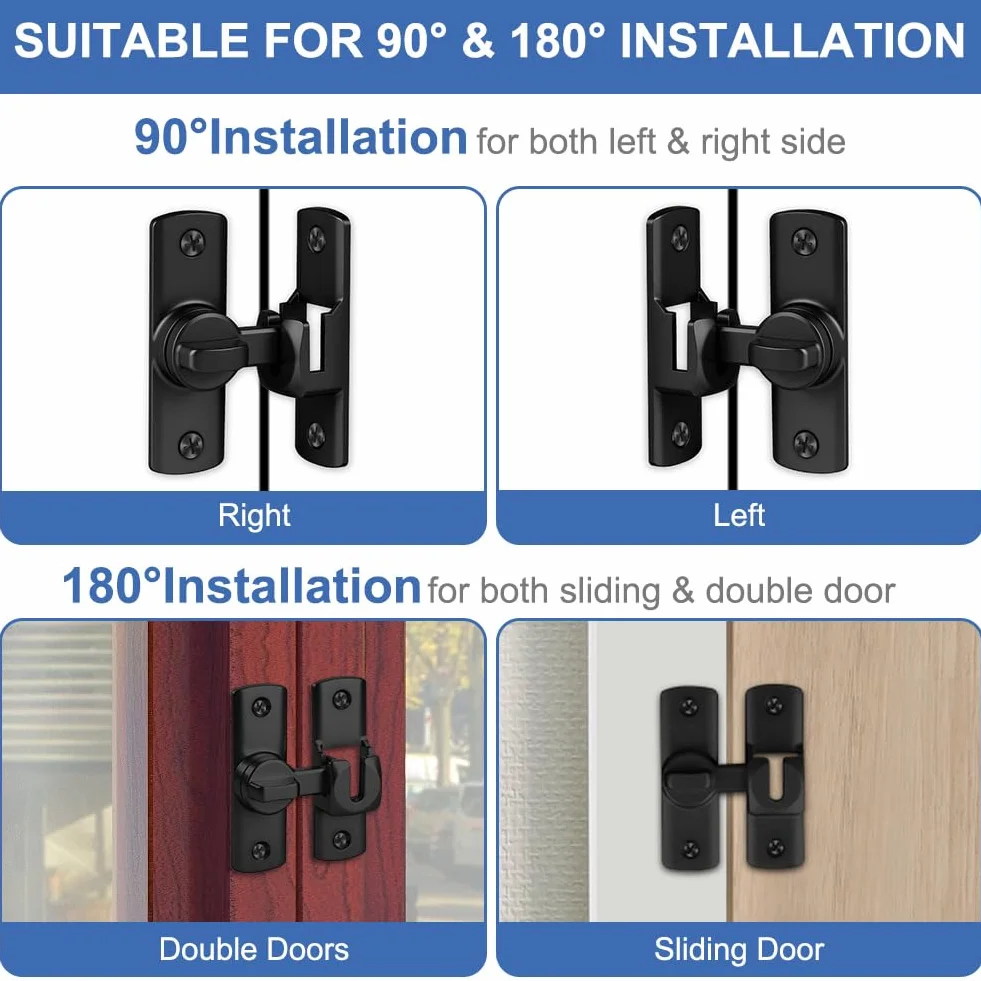 Zatrzask do drzwi przesuwnych ze stopu aluminium, blokada 90/180 stopni, 2 szt