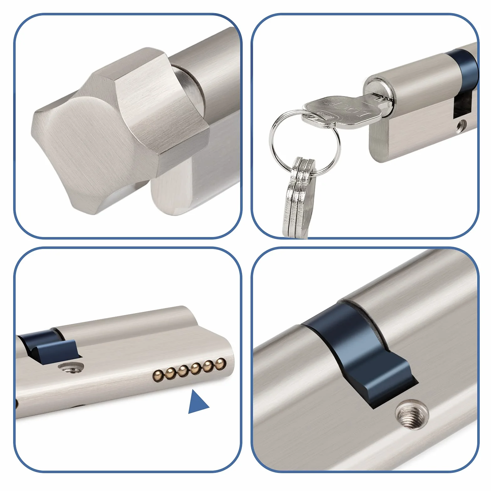 Hengsong cylinder z gałką zamek bębenkowy 30/30 metalowy srebrny zestaw 5 kluczy 6 cm