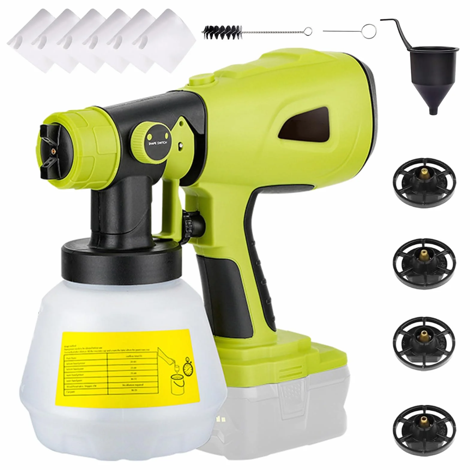Shkalacar Akumulatorowy system natryskowy do farb, RYOBI 20 V Max, przenośny pistolet lakierniczy z pojemnikiem 1000 ml, pistolet natryskowy do mebli, szafek, ścian, bateria nie wchodzi w
