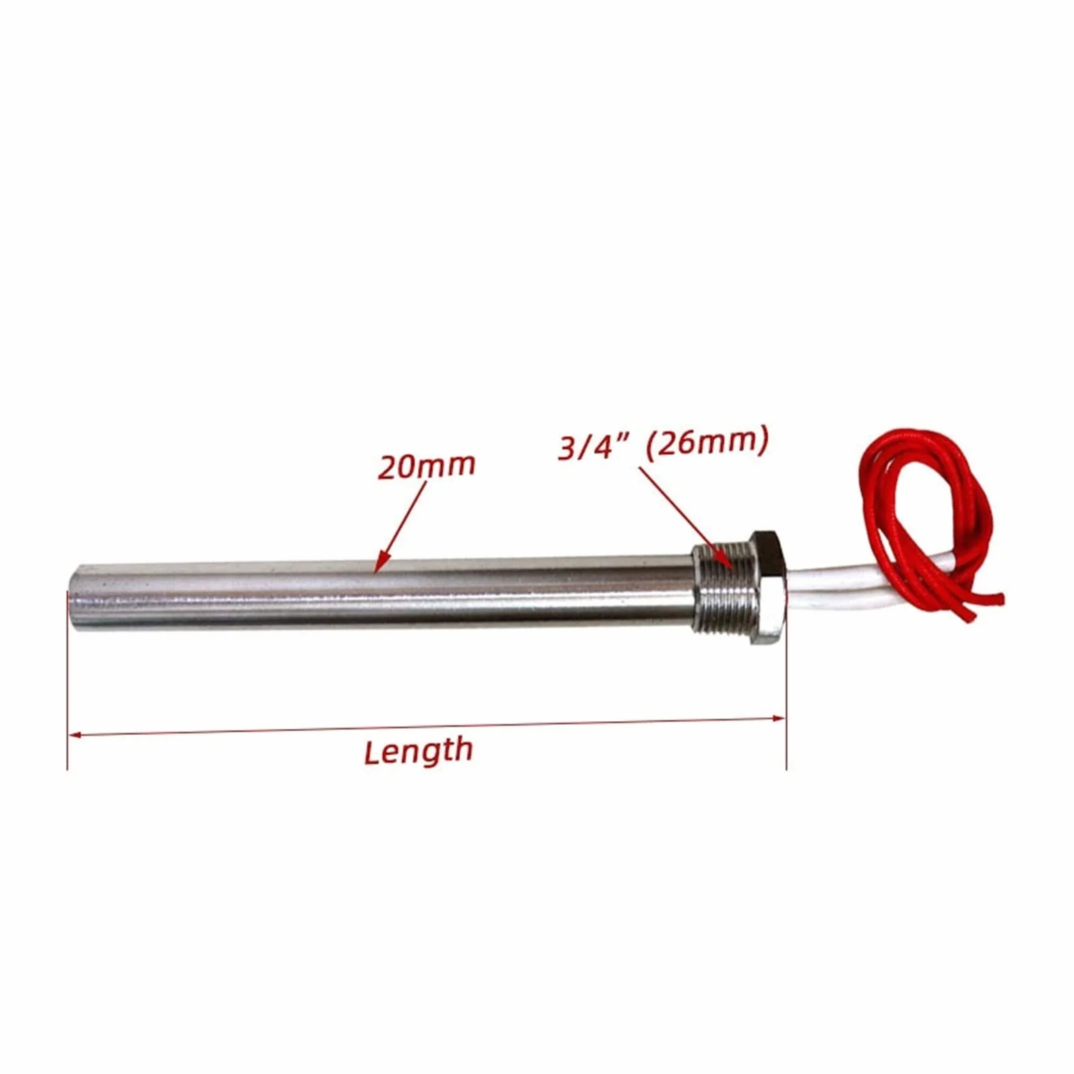 Grzałka Kasetowa 24V 3/4" Gwint SUS304 Rurowy Element Grzejny 300W 20x200mm