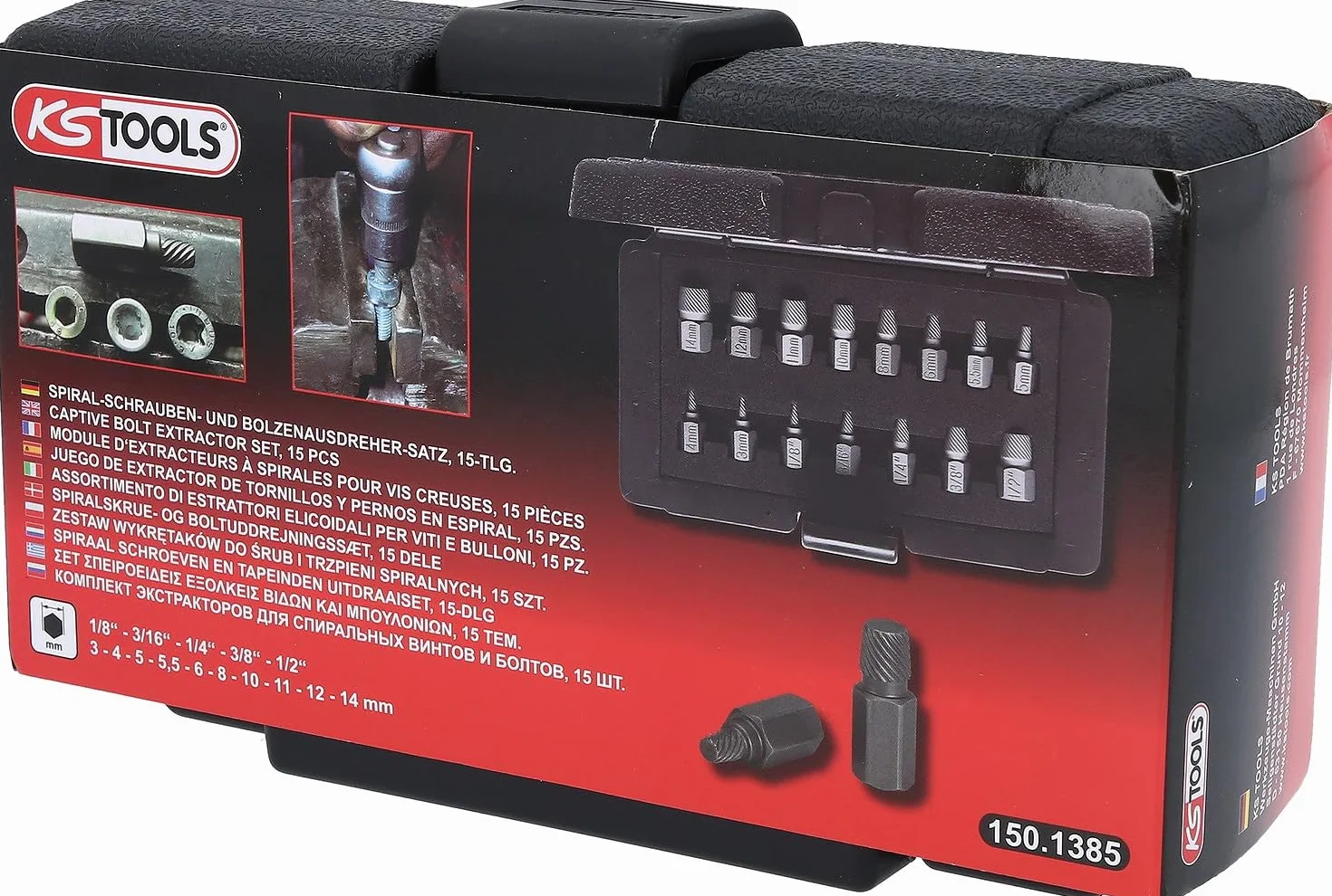 KS Tools 150.1385 Zestaw wkretaków spiralnych, 15-szt