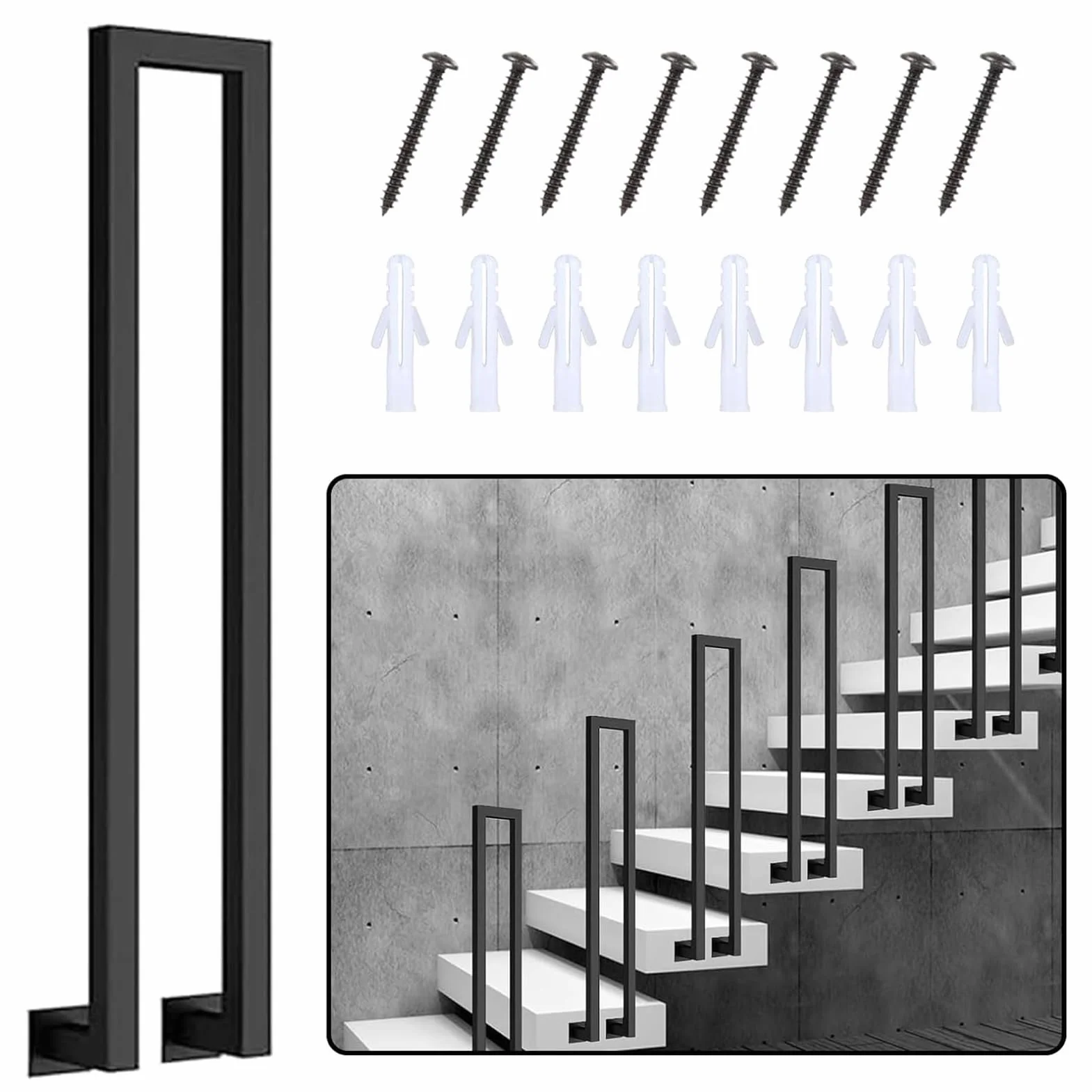 Poręcz schodowa U-kształtna metalowa czarna 100cm montaż boczny