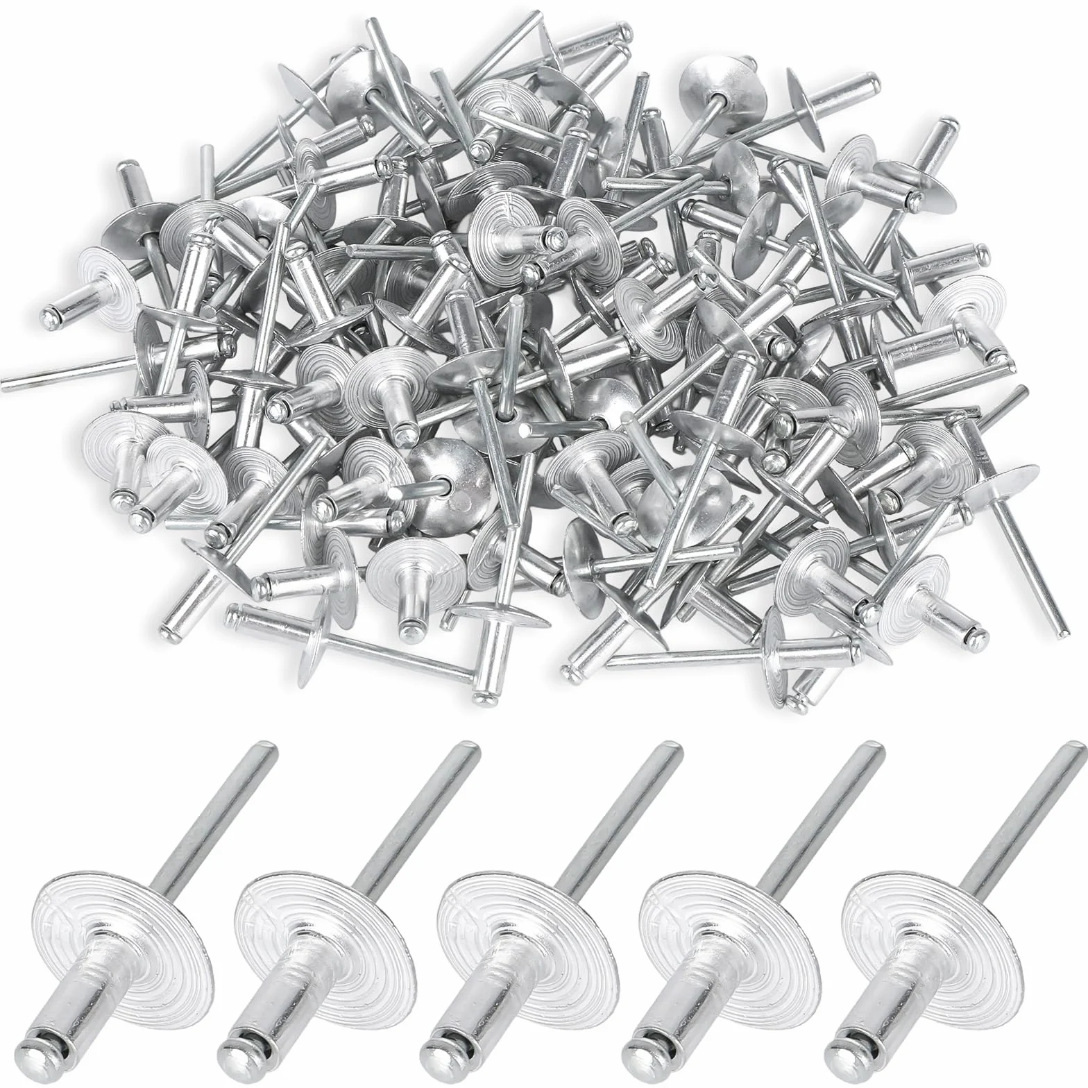 Nity zrywalne aluminiowe z dużą główką 4,8 x 13 mm (głowica 16 mm) srebrne 100 sztuk