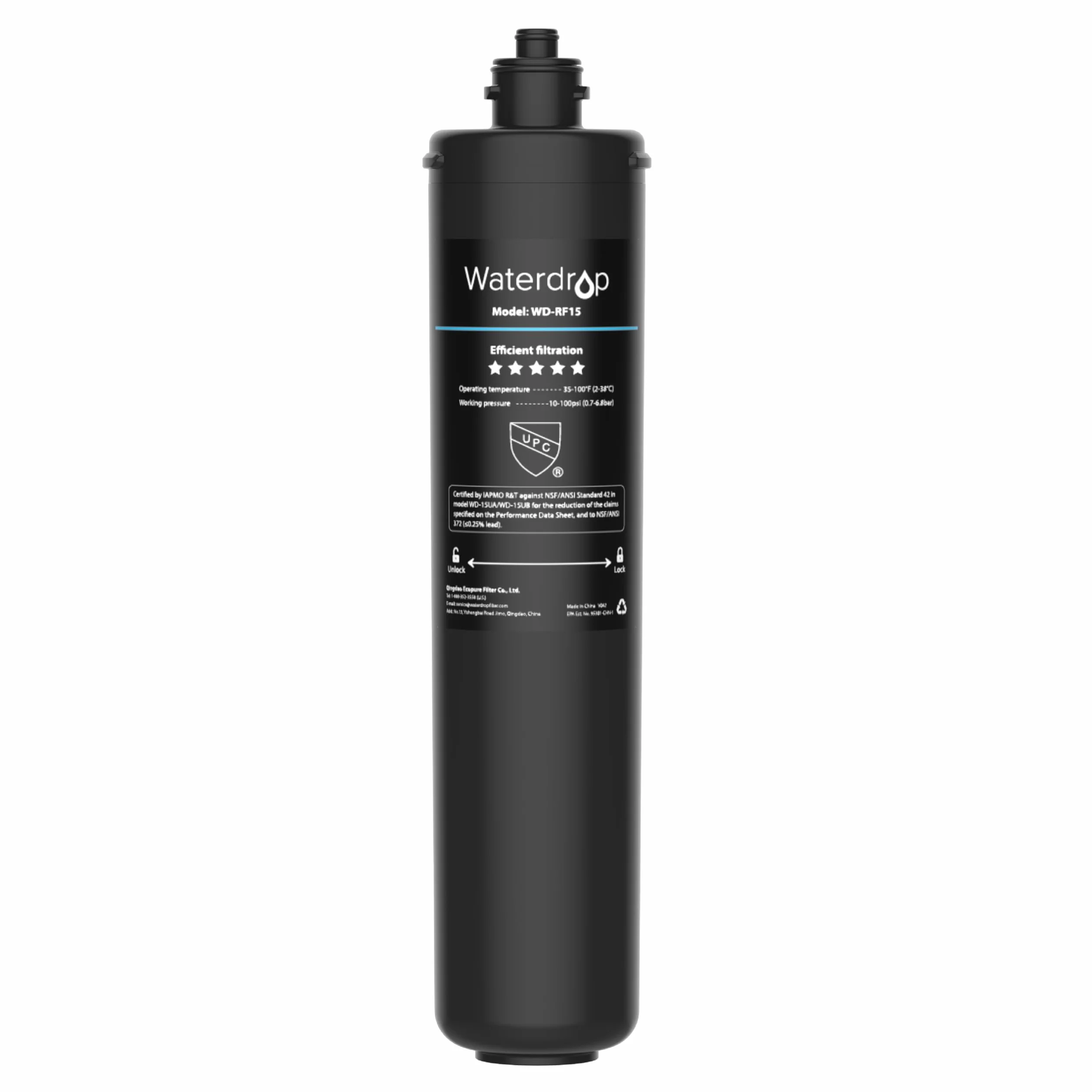 Waterdrop RF15 zapasowy wkład filtrujący do filtra wody 15UA/15UB pod zlewem, redukuje PFOA/PFOS, PFAS, ołów, chlor, nieprzyjemny smak i zapach, certyfikat NSF/ANSI 42, 70 000 litrów