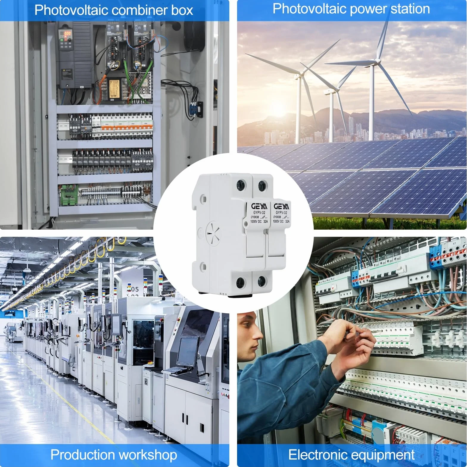 DEWIN Solarny uchwyt bezpiecznika PCW DC1000V 2P 32A 35 mm montaż na szynie DIN