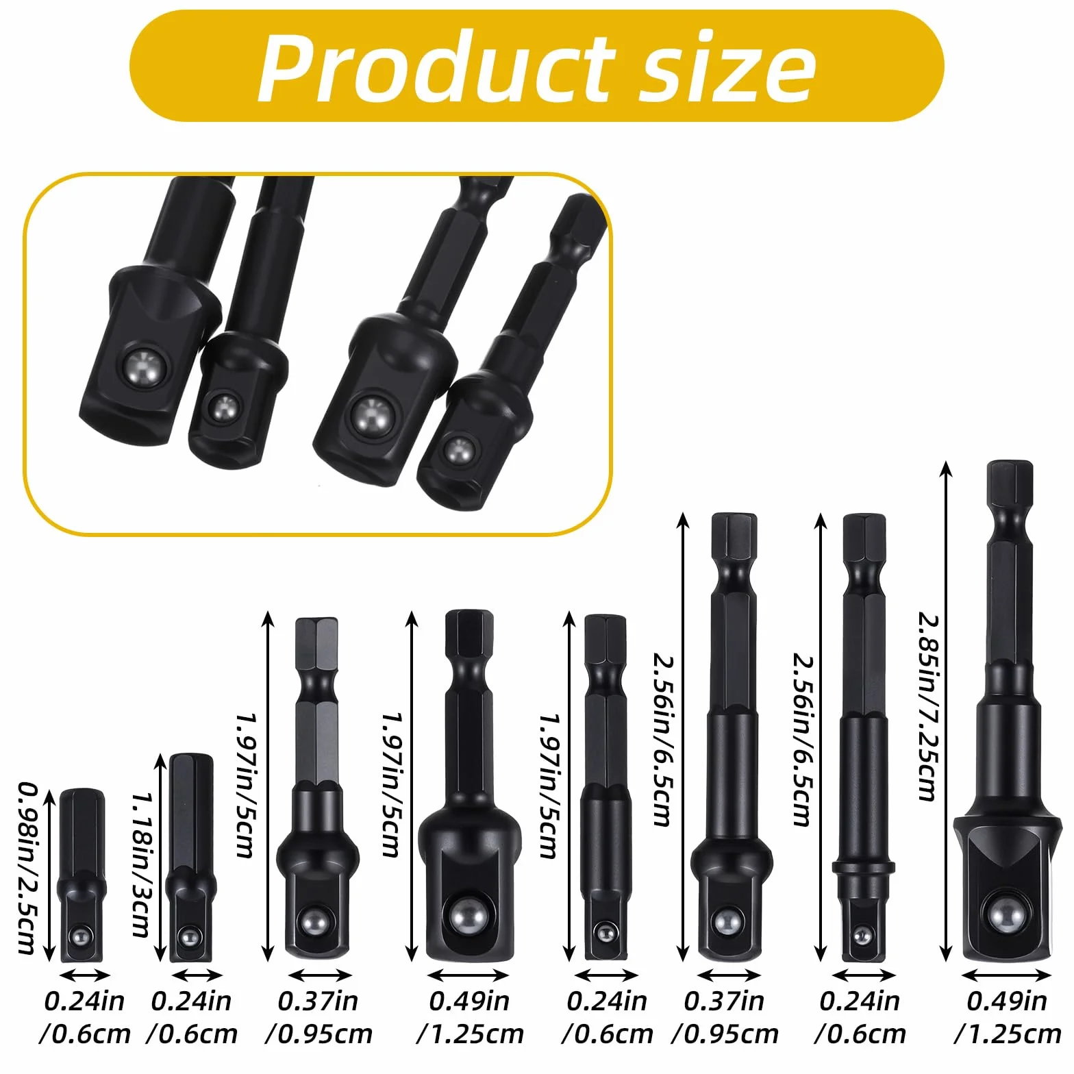 Zestaw Adapterów Nasadek Udarowych Kwadratowych 1/4" 3/8" 1/2" 8 SZT.