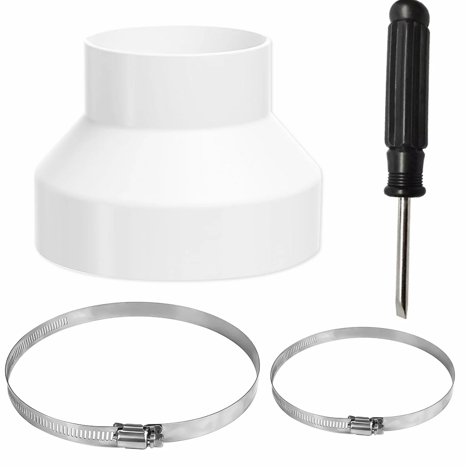 Adapter do węża wylotowego 150 mm do 100 mm, złączka redukcyjna ze stali nierdzewnej z 2 obejmami do wentylacji