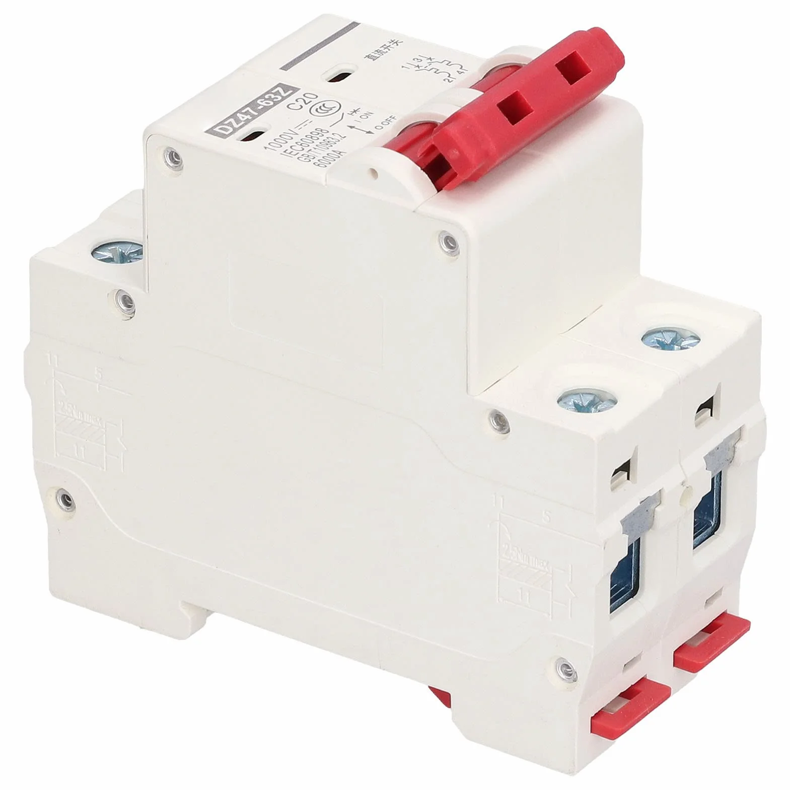 Wyłącznik Miniaturowy DC 2P 1000V 20A Solarny Izolator Fotowoltaiczny C20