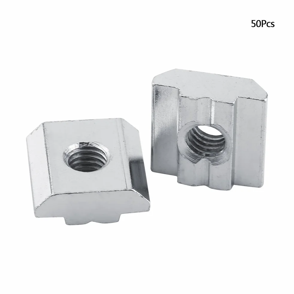 Powlekany rowek T-nut 50 szt. stal węglowa srebrna karbonowa zapięcie ślizgowe do profilu aluminiowego akcesoria europejskie standard (EU30-m6)