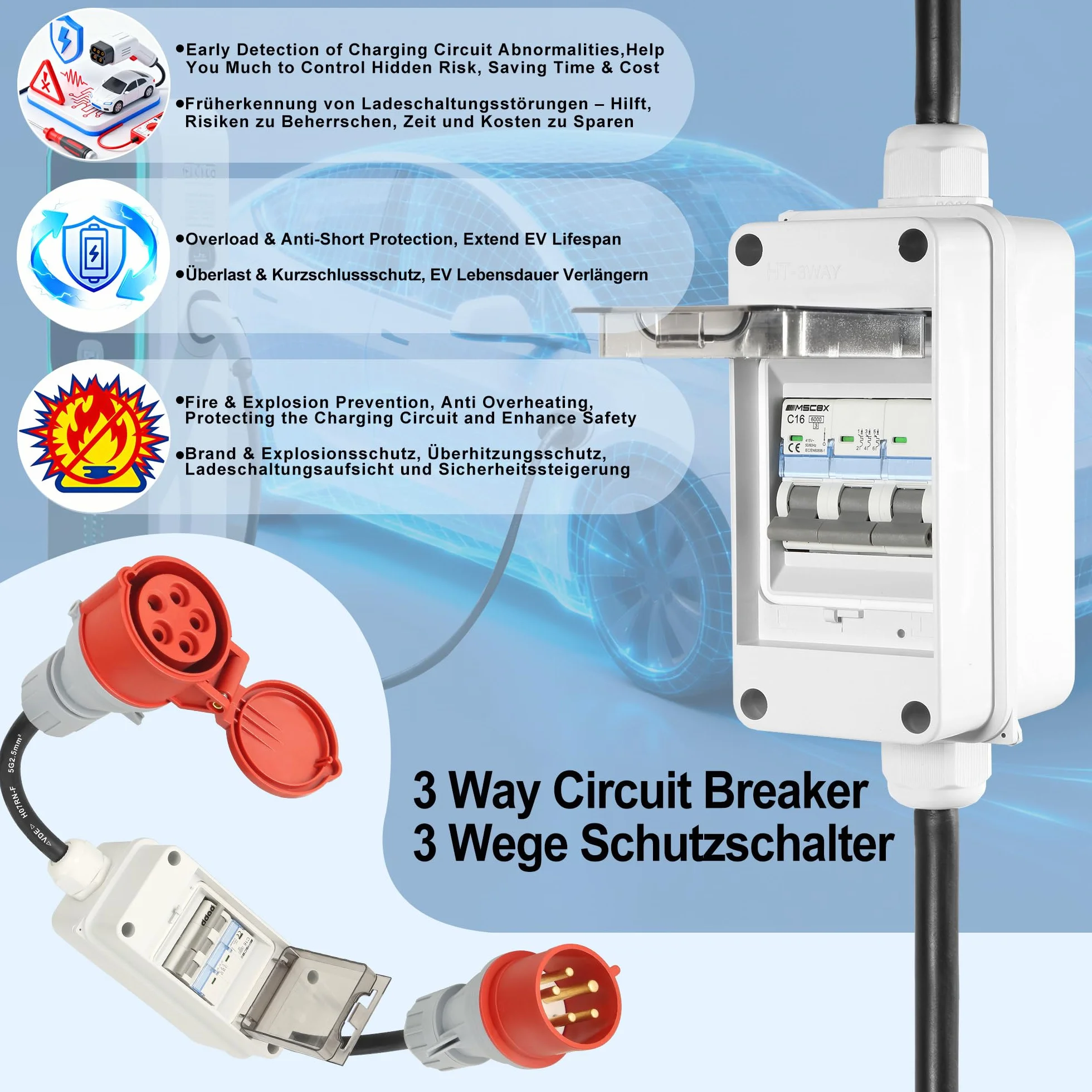 Adapter CEE 32 A wtyczka do sprzęgła 16 A 5 Polige Kupplung Starkstrom Adapter z wyłącznikiem 400 V CEE Kabel zasilania H07RN-F 5G 2,5mm²